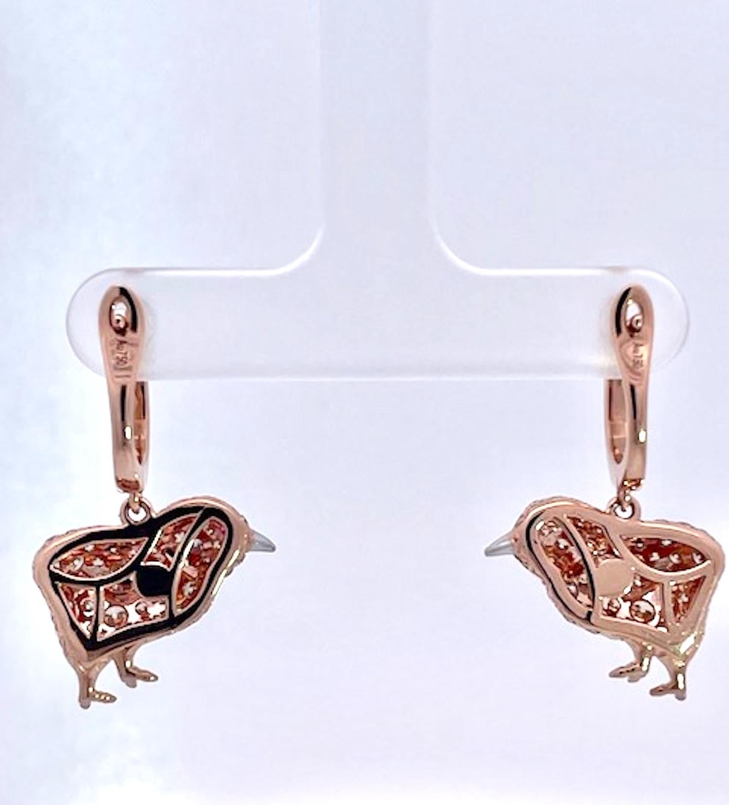 Baby Küken Ohrringe und Anhänger mit farbigen Diamanten Rose Gold im Zustand „Hervorragend“ im Angebot in North Hollywood, CA