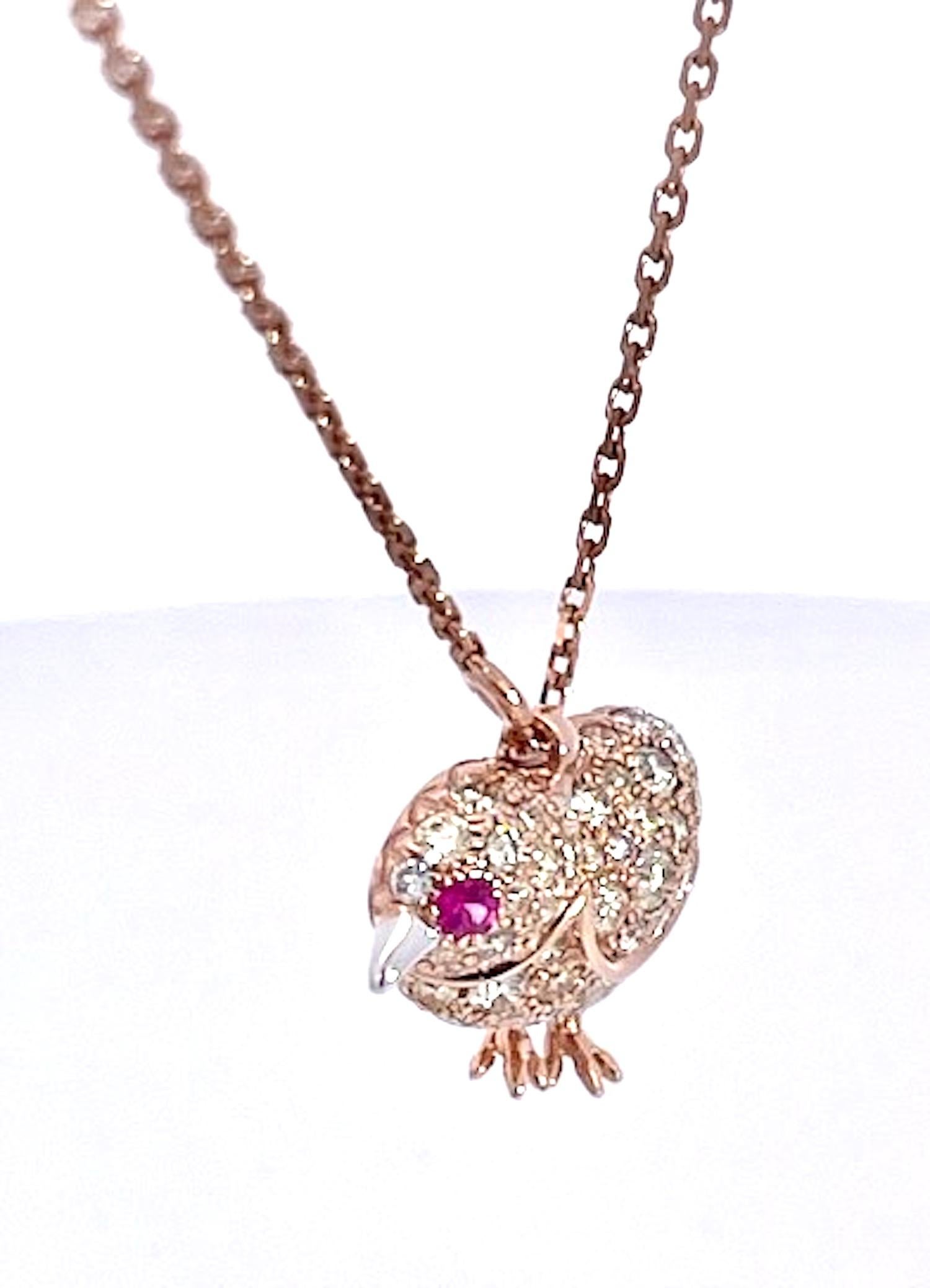 Baby Küken Ohrringe und Anhänger mit farbigen Diamanten Rose Gold Damen im Angebot
