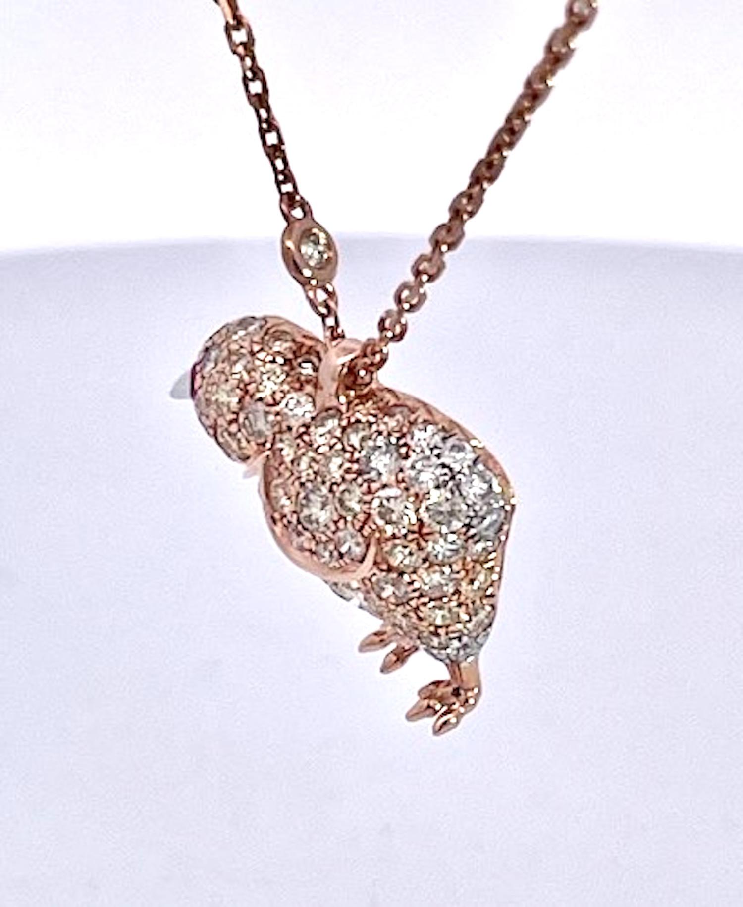 Baby Küken Ohrringe und Anhänger mit farbigen Diamanten Rose Gold im Angebot 1