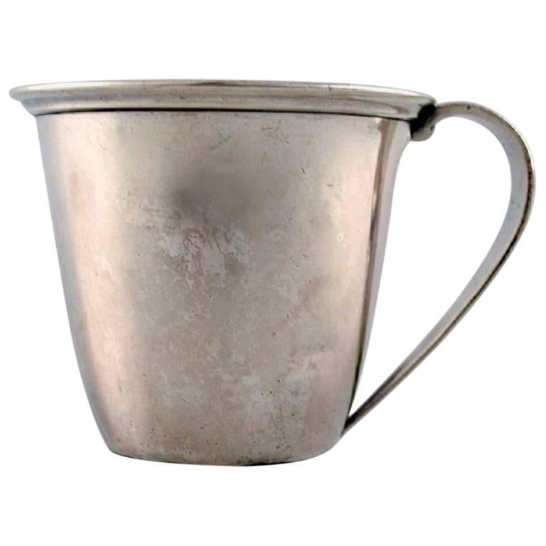 Baby Cup with Handle by Evald Nielsen Hammered Sterling Silver, 1920s