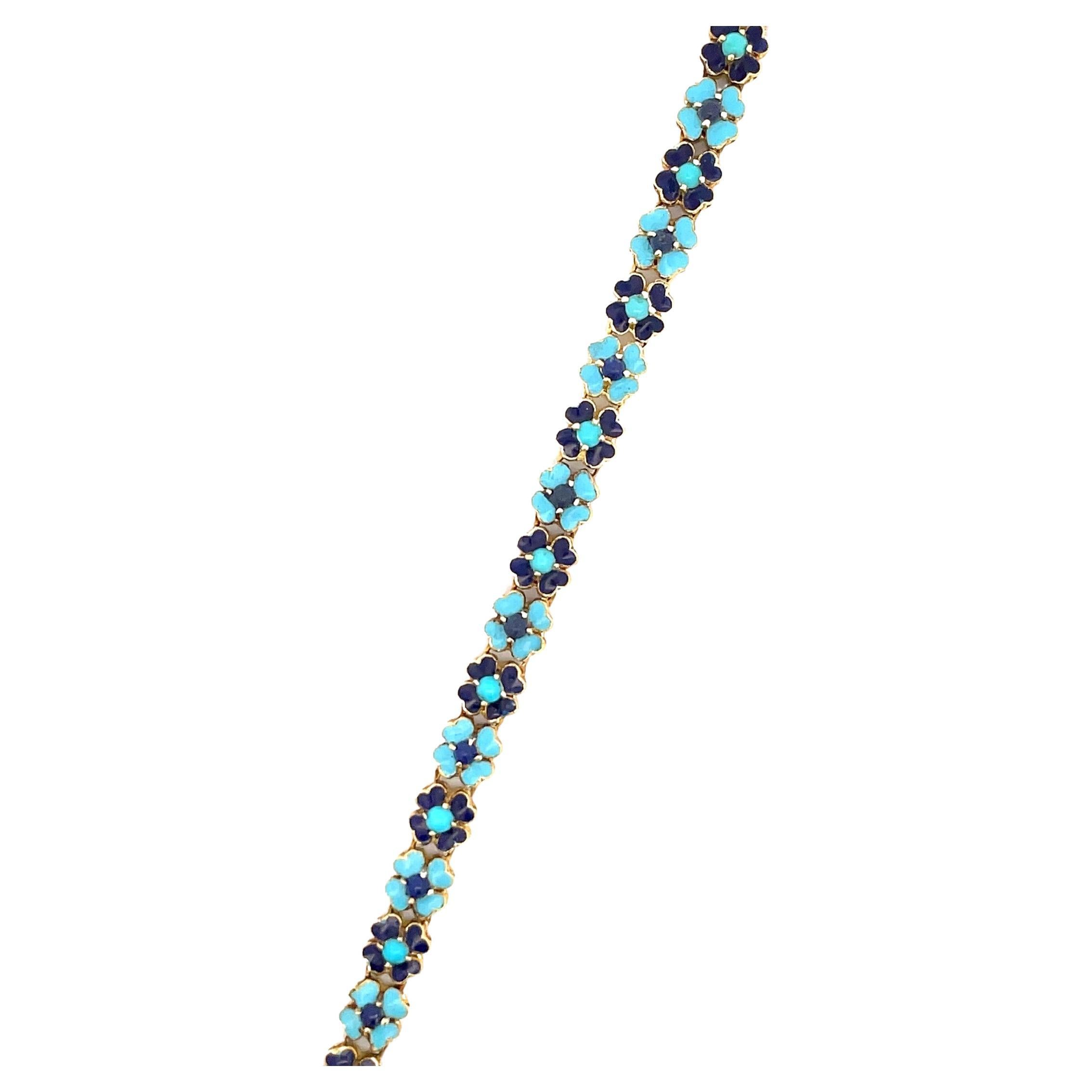 Contemporain Bracelet marguerite en or 18 carats avec fleurs alternées bleu pâle et bleu foncé italien en vente