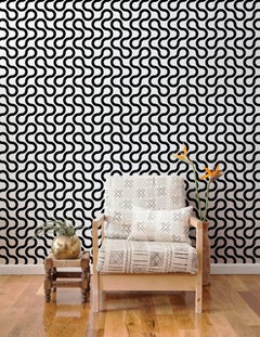 Baby Designer Wallpaper in Charcoal, Black and White