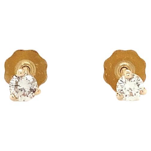 Baby Diamond Studs with Threaded Post and Back 14K Yellow Gold For Sale