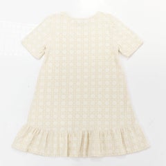 BABY DIOR ivory 100% cotton velvet flock Cannage ruffle hem A-line dress 6Y