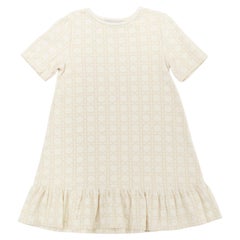 BABY DIOR ivory 100% cotton velvet flock Cannage ruffle hem A-line dress 6Y