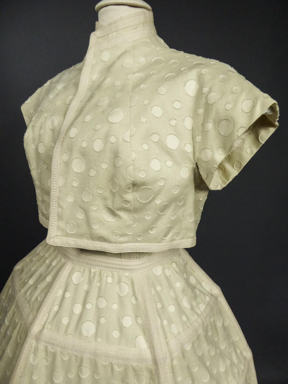 Beige Baby Doll Set Dress Bolero & Pants By Andrée Vizir French House Circa 1980 For Sale