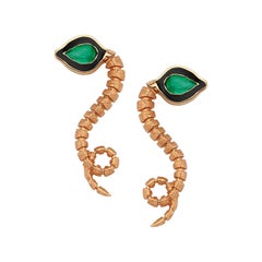 Baby Dragon Emerald Long Earrings in 14 Karat Rose Gold