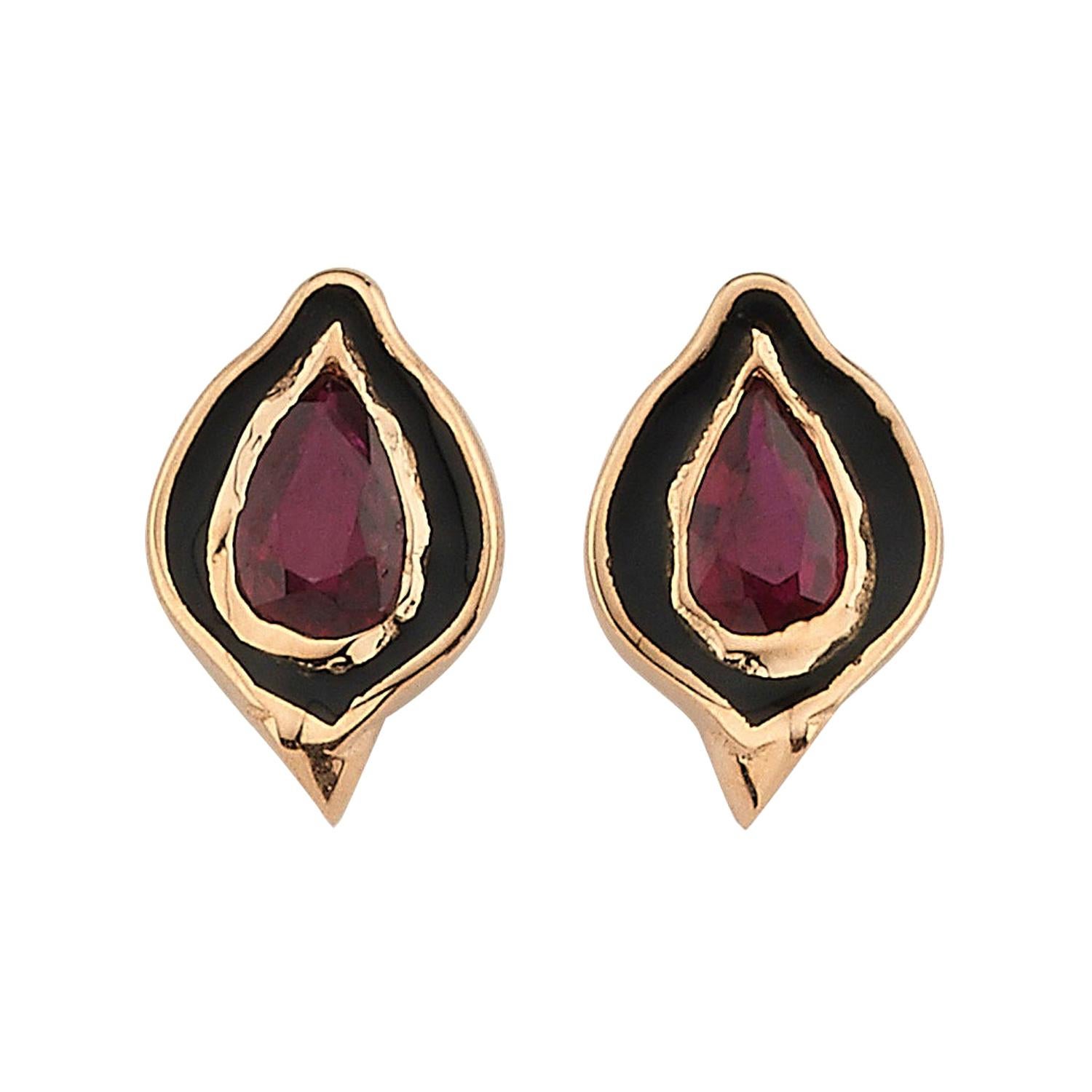 Baby Dragon Ruby Stud Earrings in 14 Karat Rose Gold with Ruby For Sale