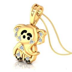 Baby Elephant Charm Diamond 14 Karat Gold Pendant Necklace