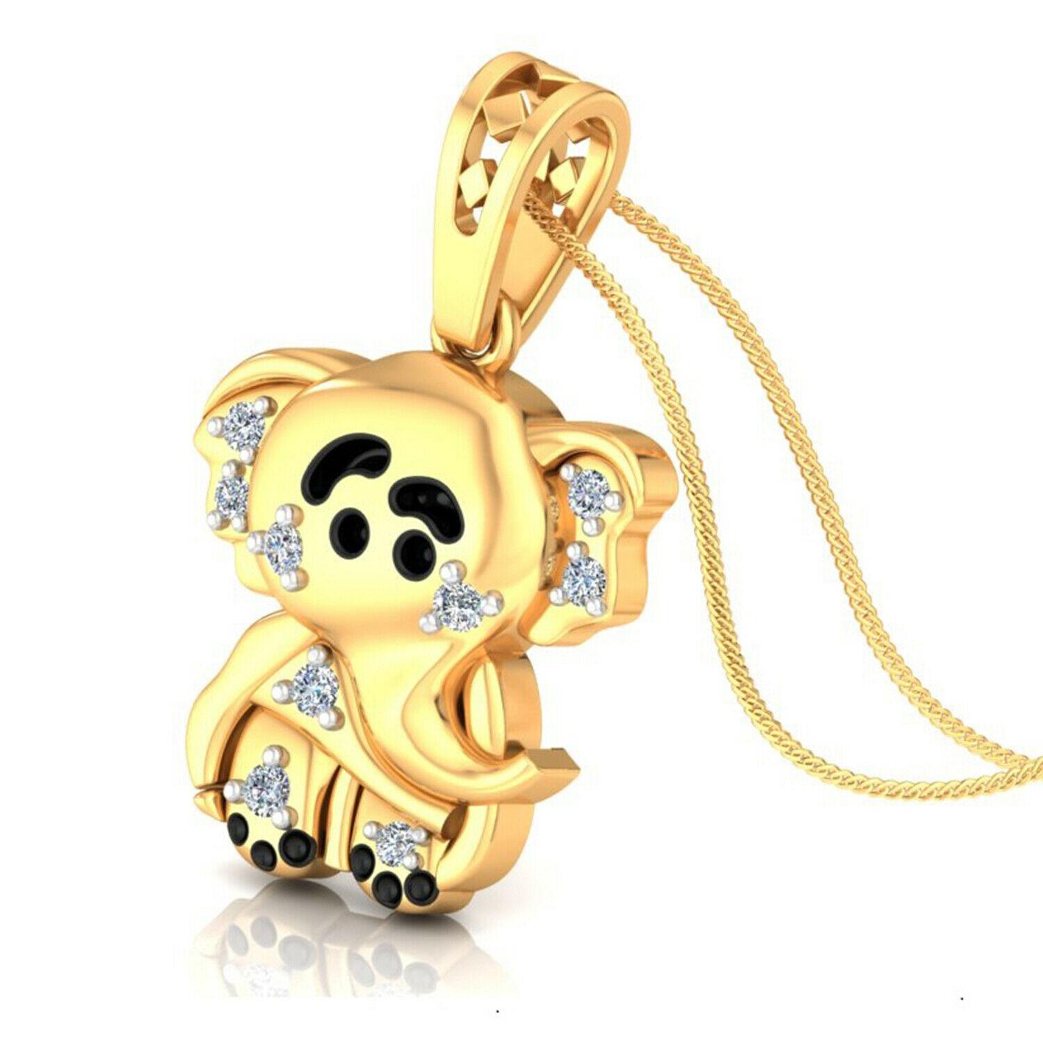 Modern Baby Elephant Charm Diamond 14 Karat Gold Pendant Necklace For Sale