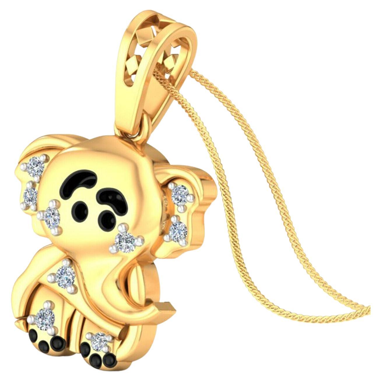 Baby Elephant Charm Diamond 14 Karat Gold Pendant Necklace For Sale