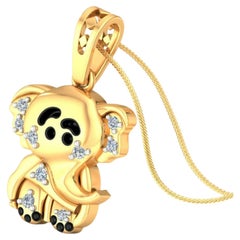 Baby Elephant Charm Diamond 14 Karat Gold Pendant Necklace