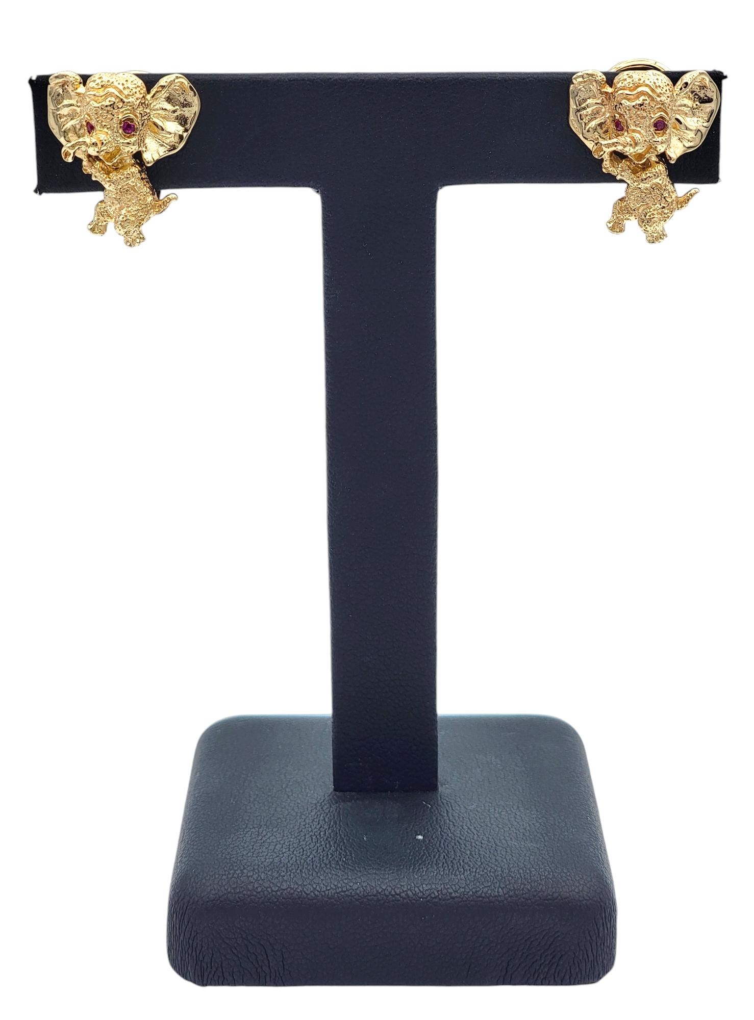 Orecchini a clip Baby Elephant con cristalli rosa in oro giallo 14 carati in vendita 4