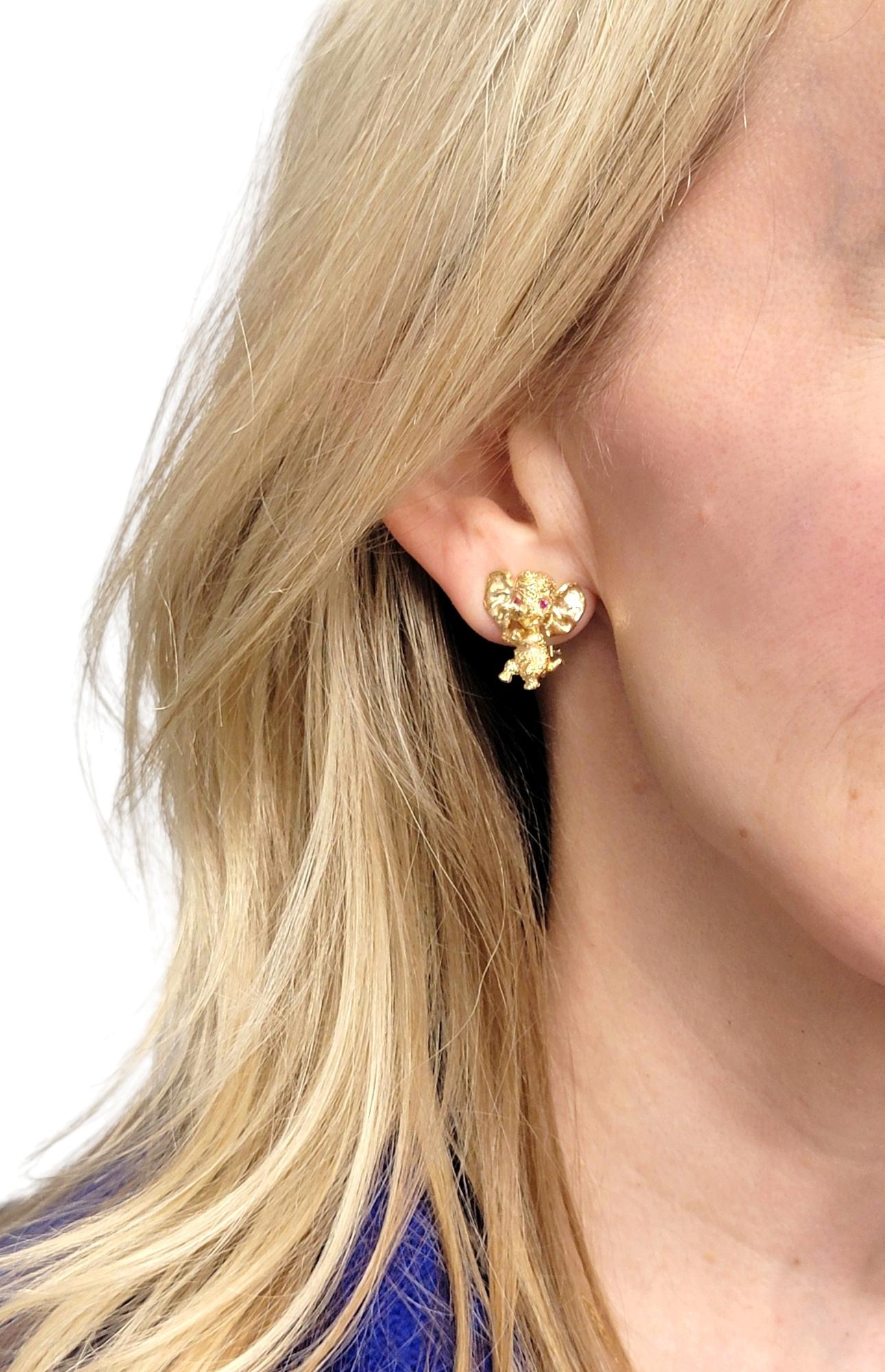 Orecchini a clip Baby Elephant con cristalli rosa in oro giallo 14 carati in vendita 5