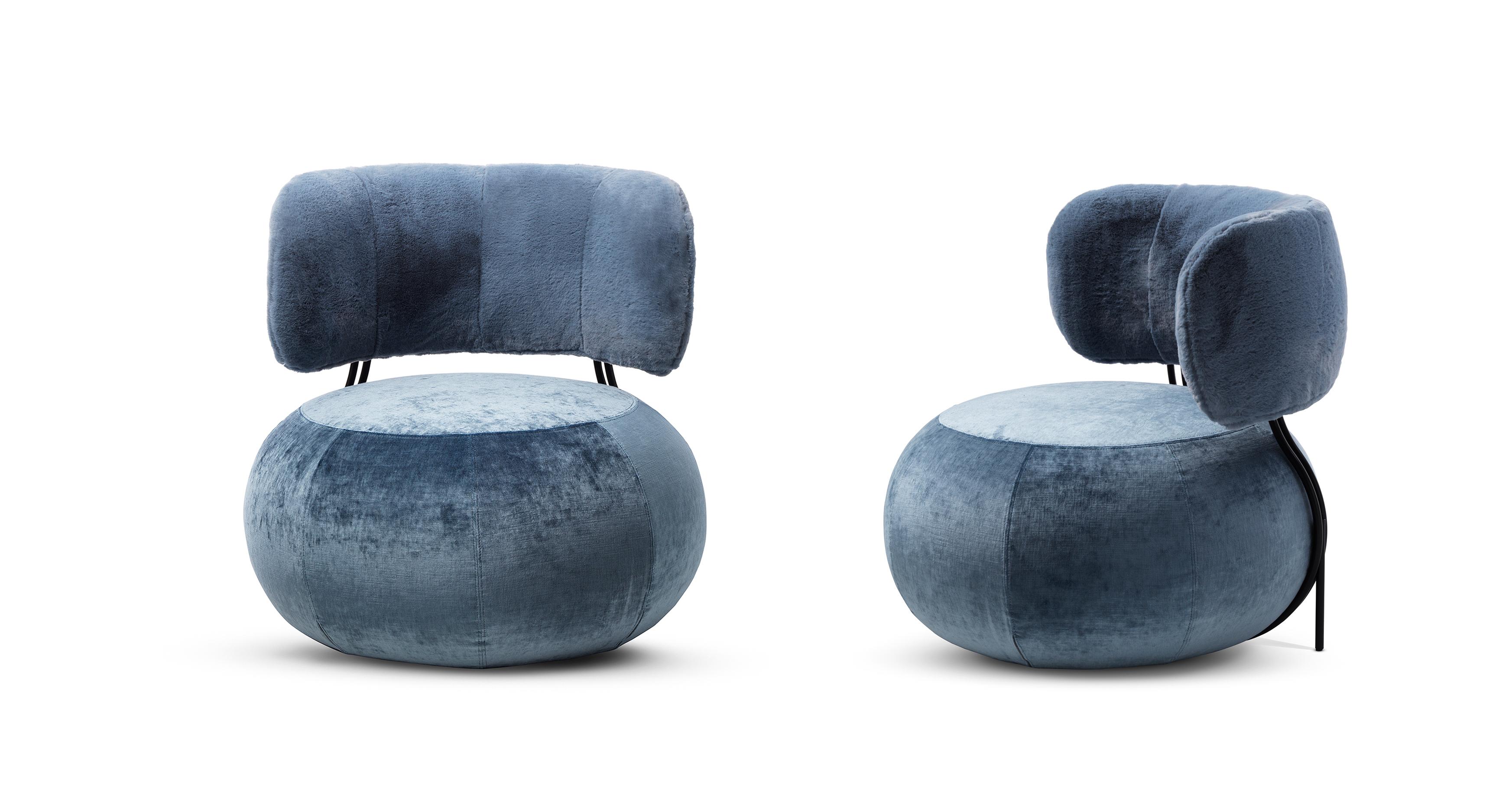 Modern Baby Geo Armchair in Blue Velvet Upholstery & Grey Legs by Paolo Grasselli For Sale