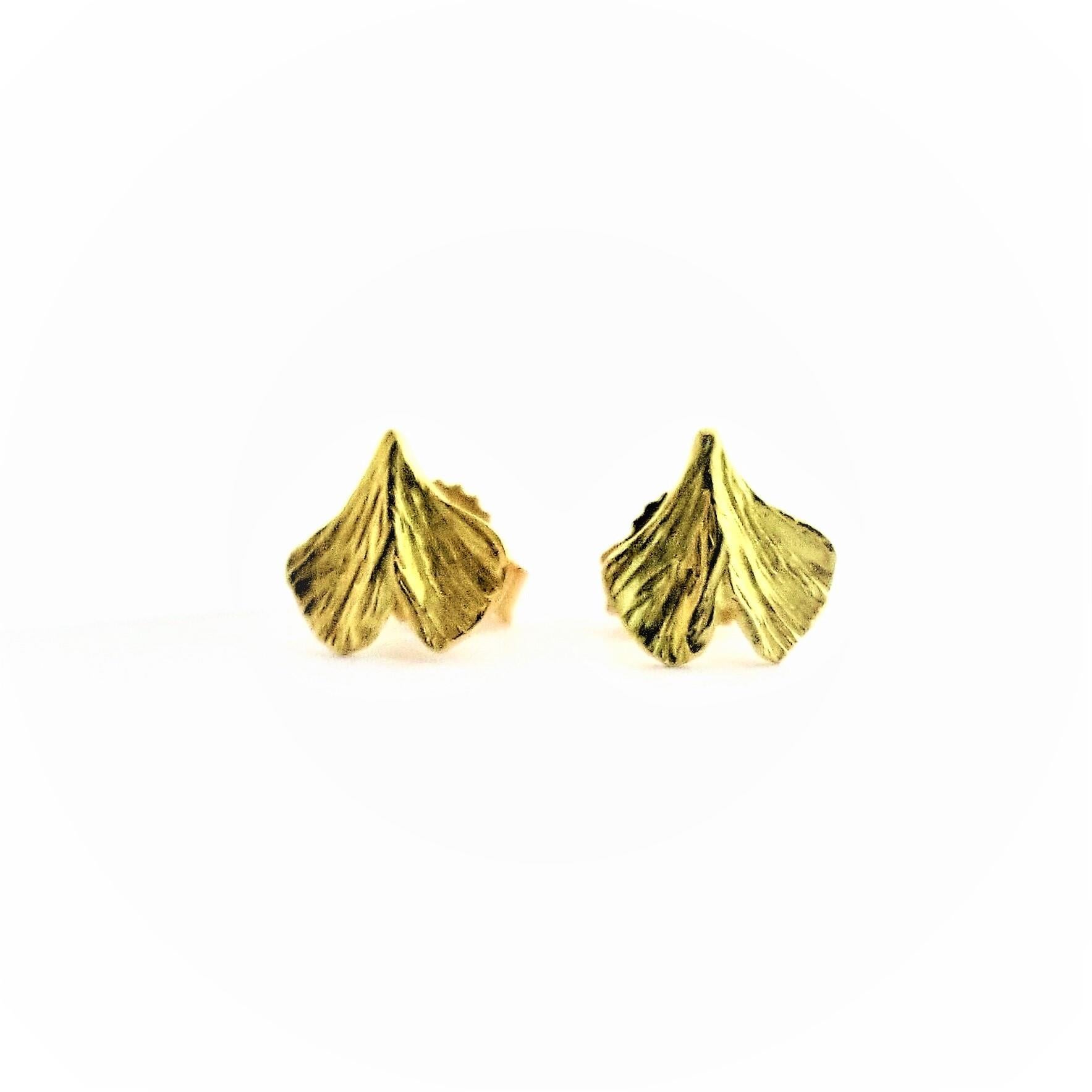 Baby Gingko Stud Earrings in 18K Gold for Multi Piercings For Sale 2