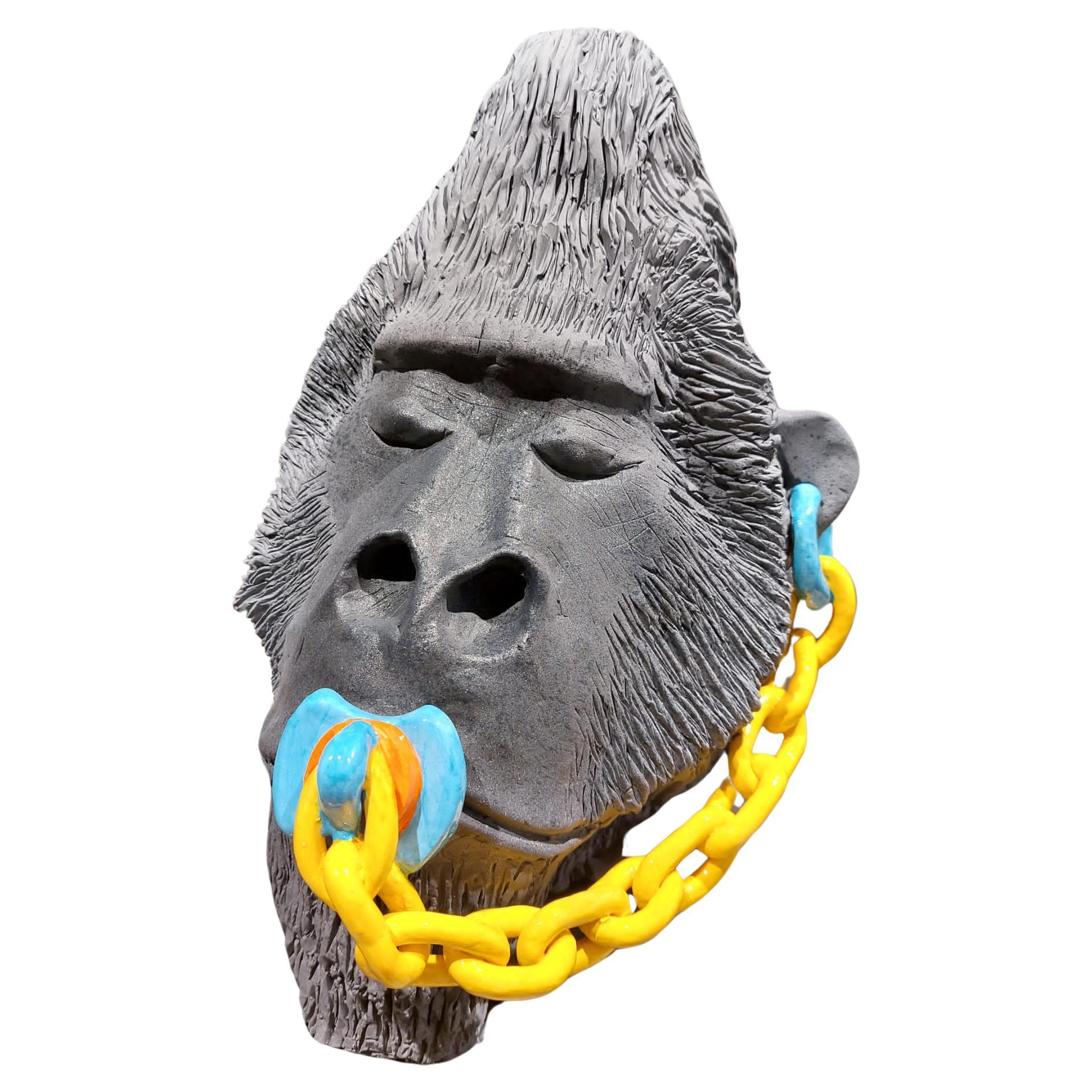 Baby Gorilla Pacifier Ceramic Centerpiece Handmade in Italy Without Mold, 2023