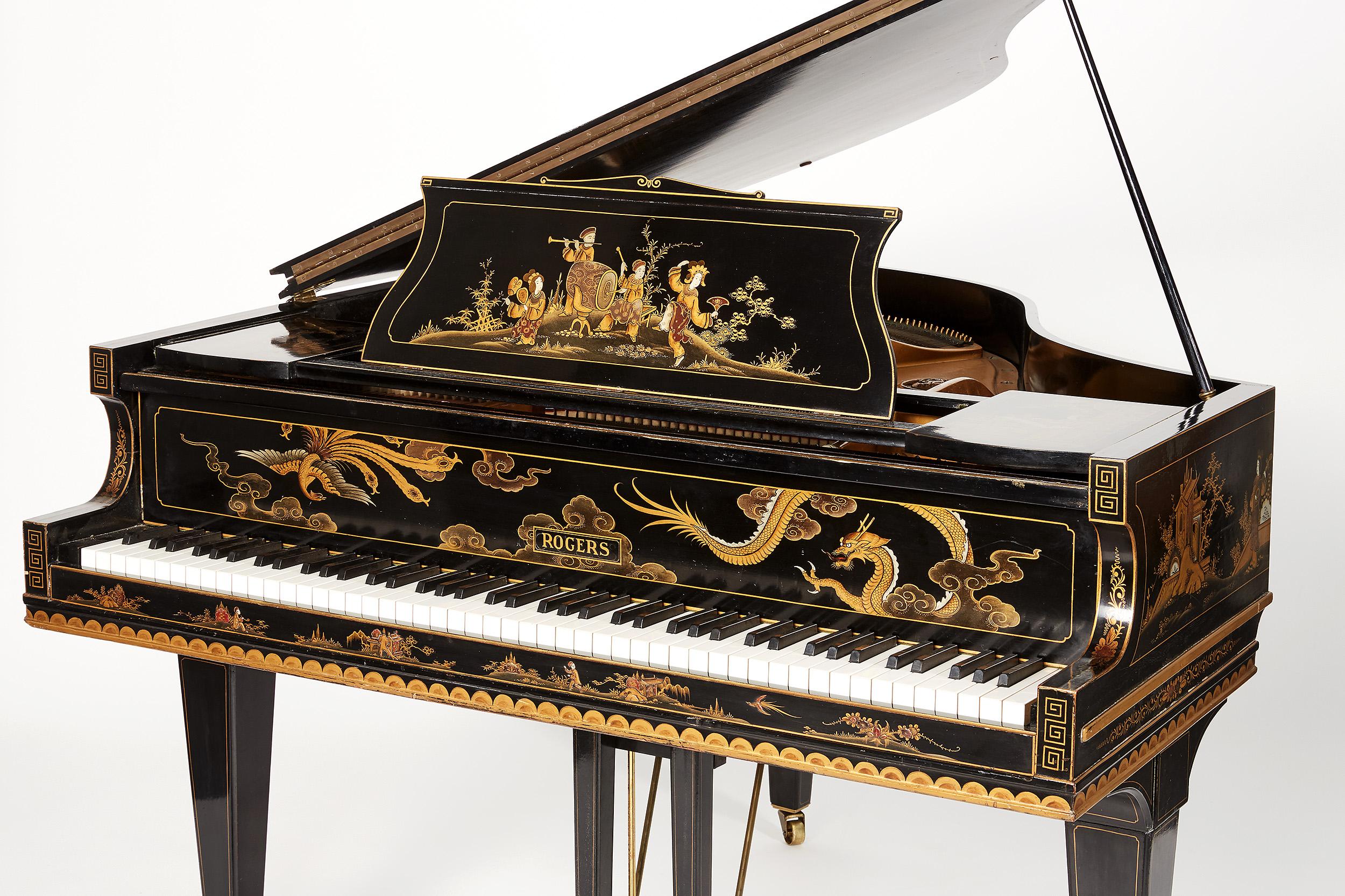 Baby Grand Piano, Art Deco with chinoiserie fairytale
Rogers & Sons, London, 1932

To turn this beautiful `Rogers´- grand piano back into a professionally playable condition that moreover reflects its historical significance, the following work was