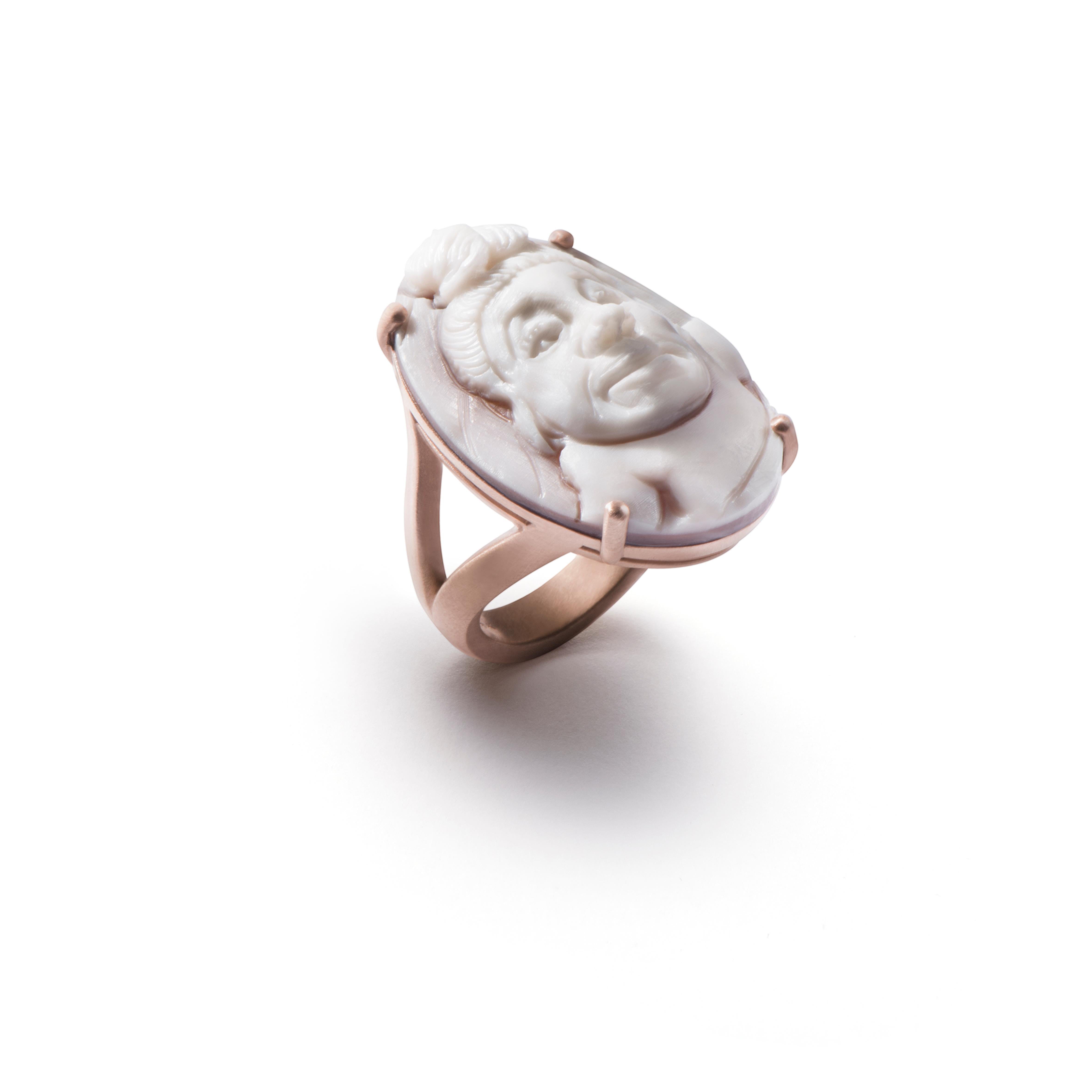 Italian Baby Hand-Carved Cameo Ring in Sardonyx Shell & 18-Karat Gold by Cindy Sherman  For Sale