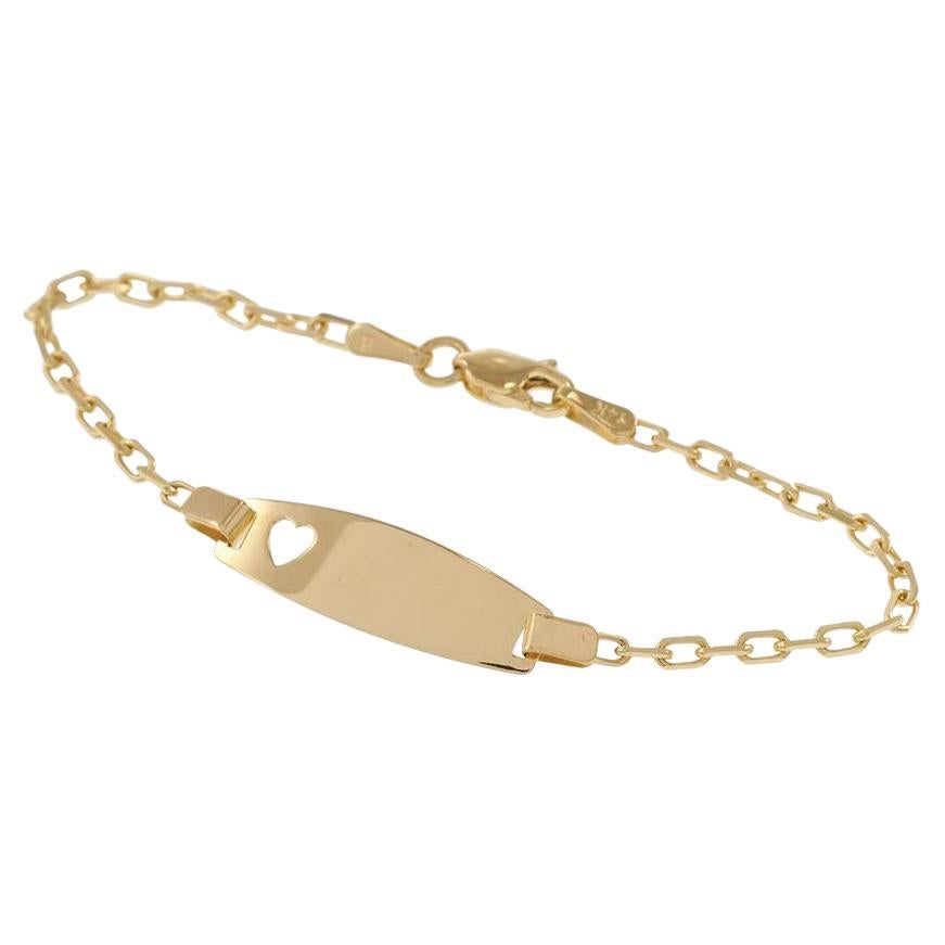Baby ID Bracelet with Heart in 14KT Yellow Gold For Sale