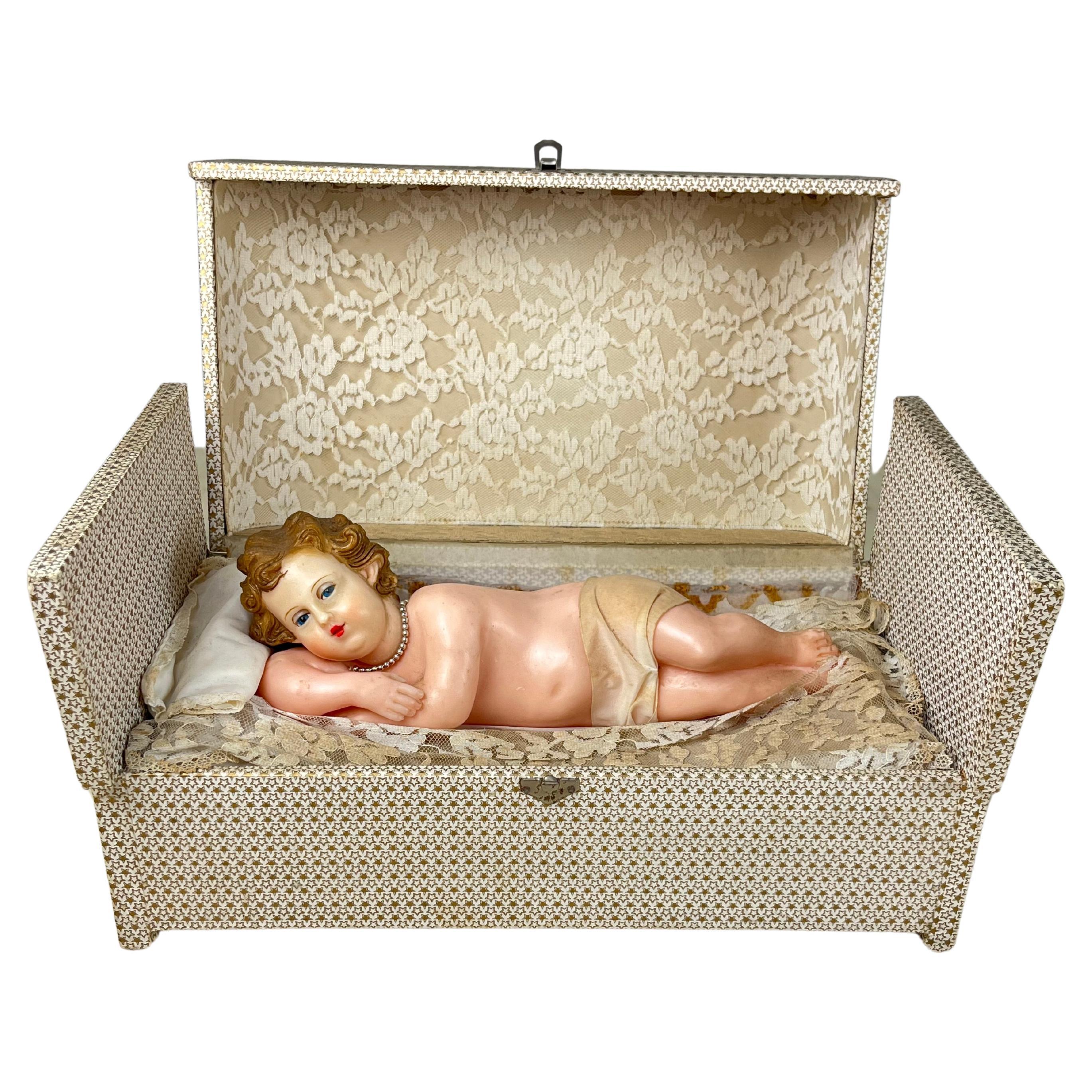 Baby Jesus in Wax, Music Box and Movement, Italy, 1940s For Sale