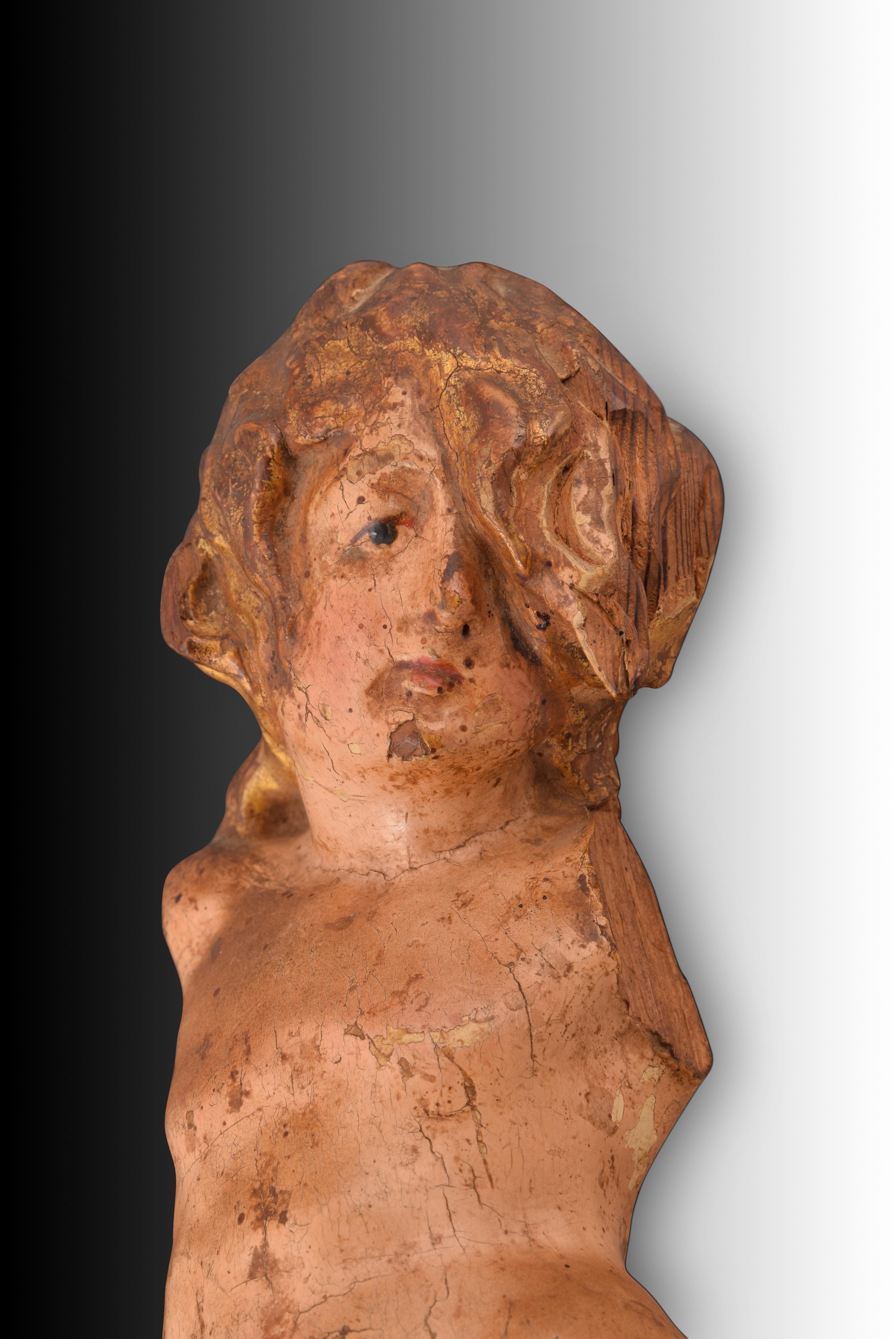 Bébé Jésus ou ange. Bois sculpté, polychrome et doré. École espagnole, 16e siècle 2