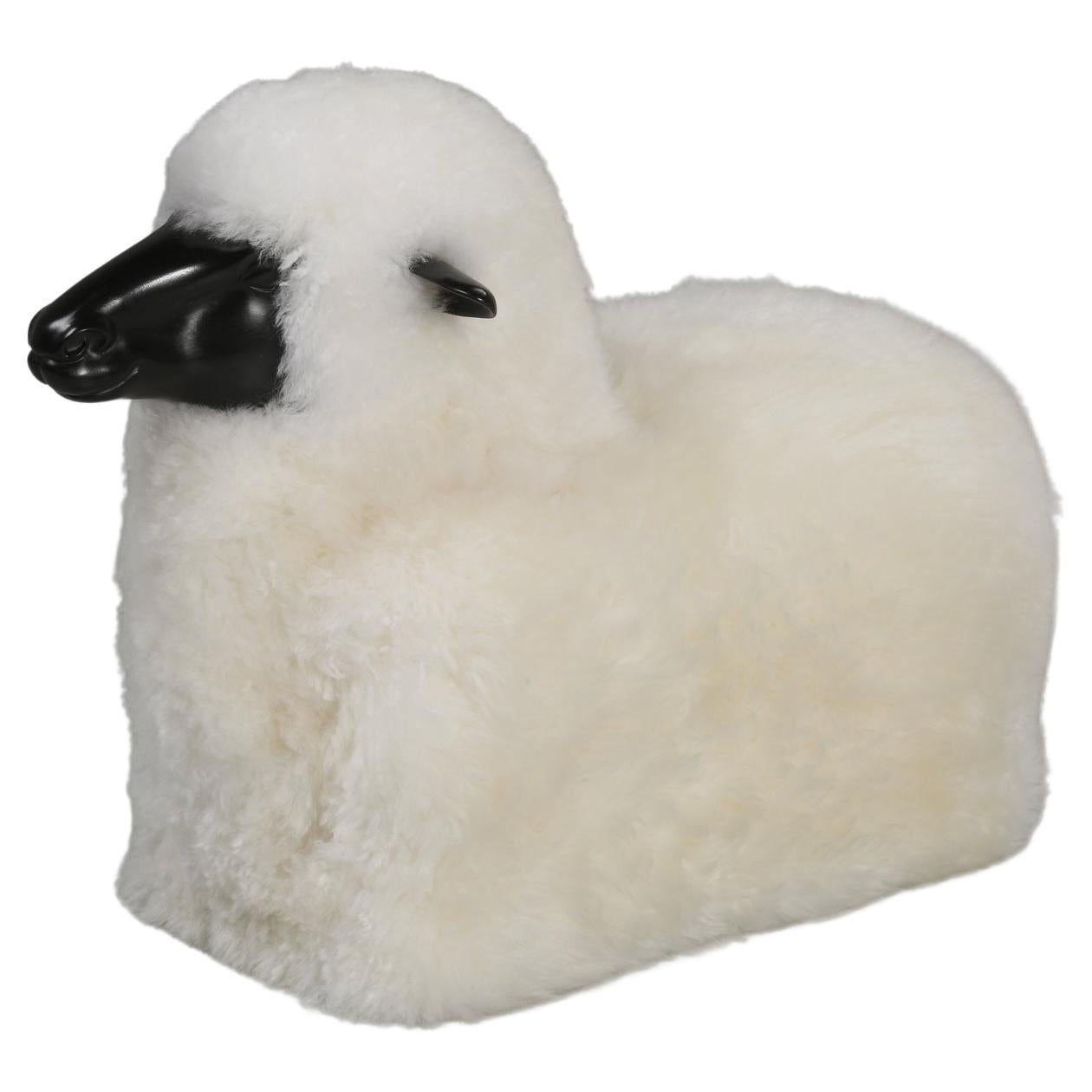 Baby Lamb Made in American by Skilled Artisans and Covered in Real Sheep Fur For Sale