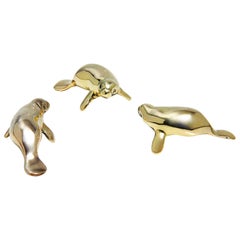 Baby Manatee Sculpture Polished Brass