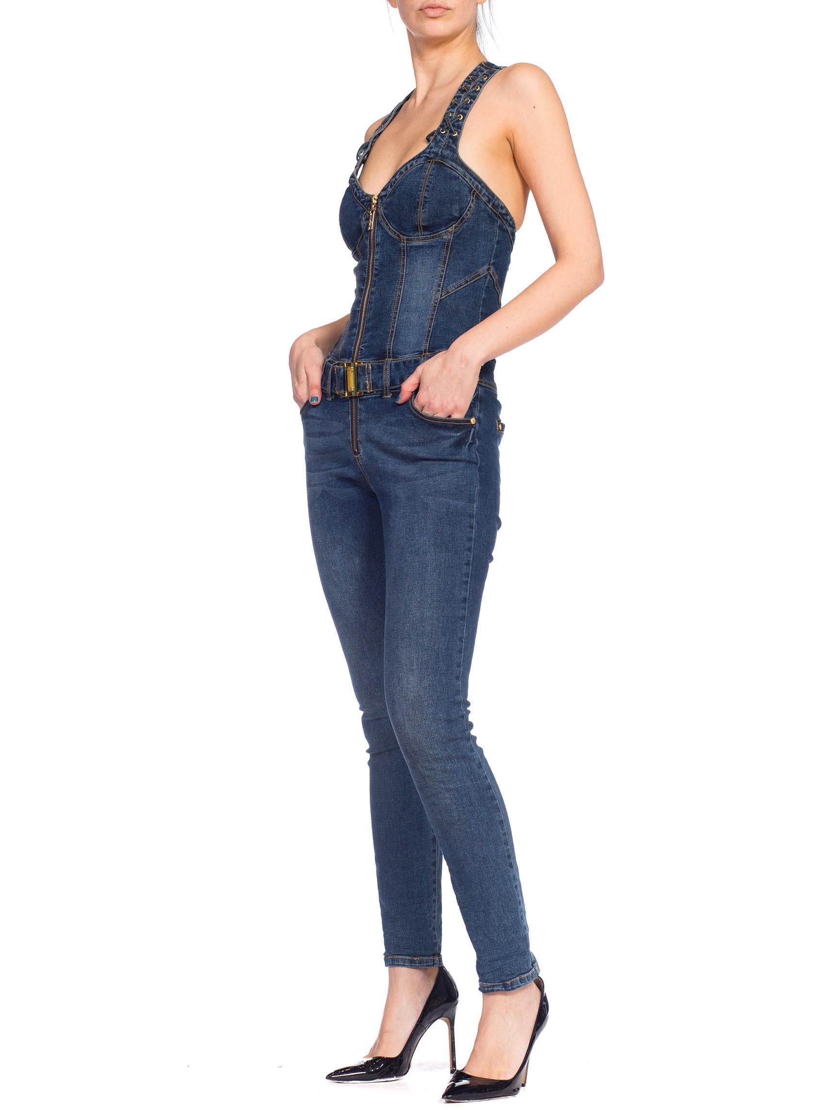 1990S Baby Phat Bustier Stretch Denim Jean Jumpsuit For Sale at 1stDibs
