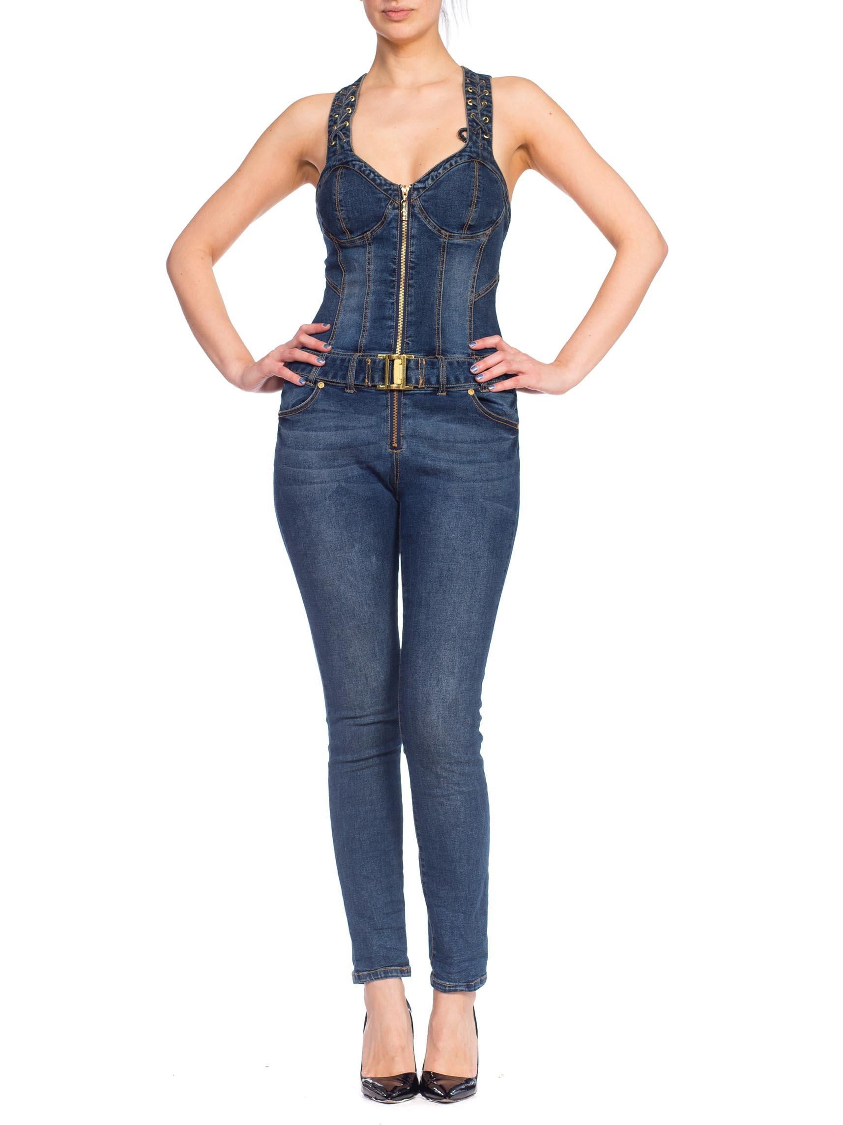 1990S Baby Phat Bustier Stretch Denim Jean Jumpsuit For Sale at 1stDibs
