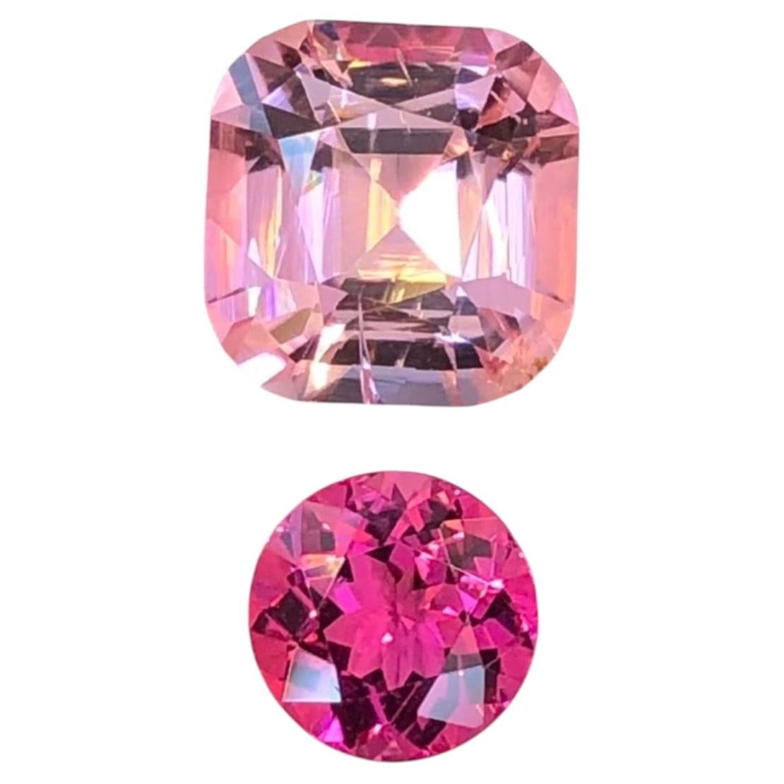 Baby Pink and Hot Natural Tourmaline 4.51 Ct Cushion & Round Cut Loose Gemstones