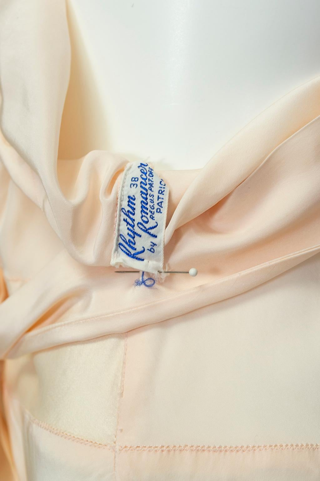 Baby Pink Bias Tie-Shoulder Nightgown with Rosebud Appliqués – M, 1930s 4