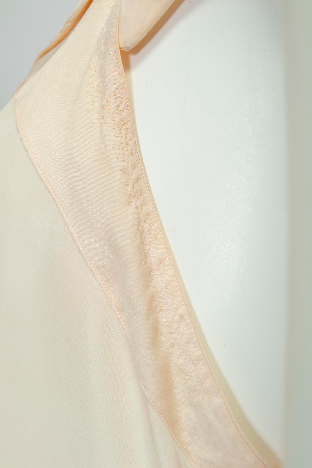 Baby Pink Bias Tie-Shoulder Nightgown with Rosebud Appliqués – M, 1930s 5