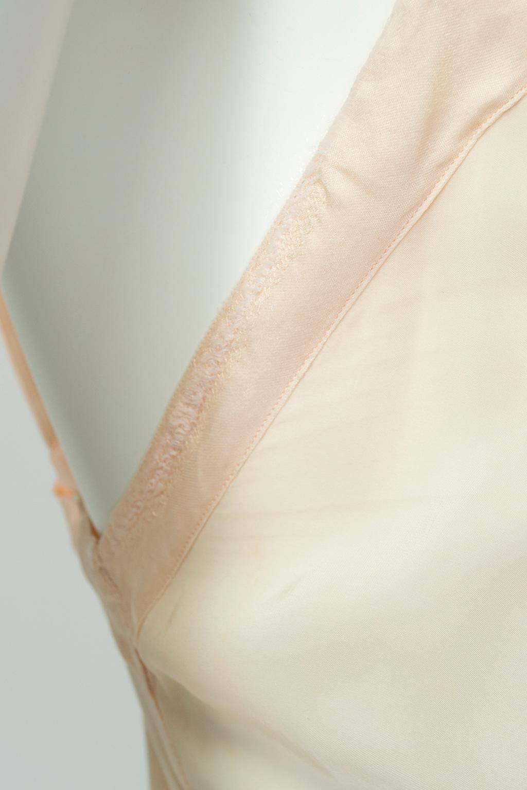 Baby Pink Bias Tie-Shoulder Nightgown with Rosebud Appliqués – M, 1930s 6