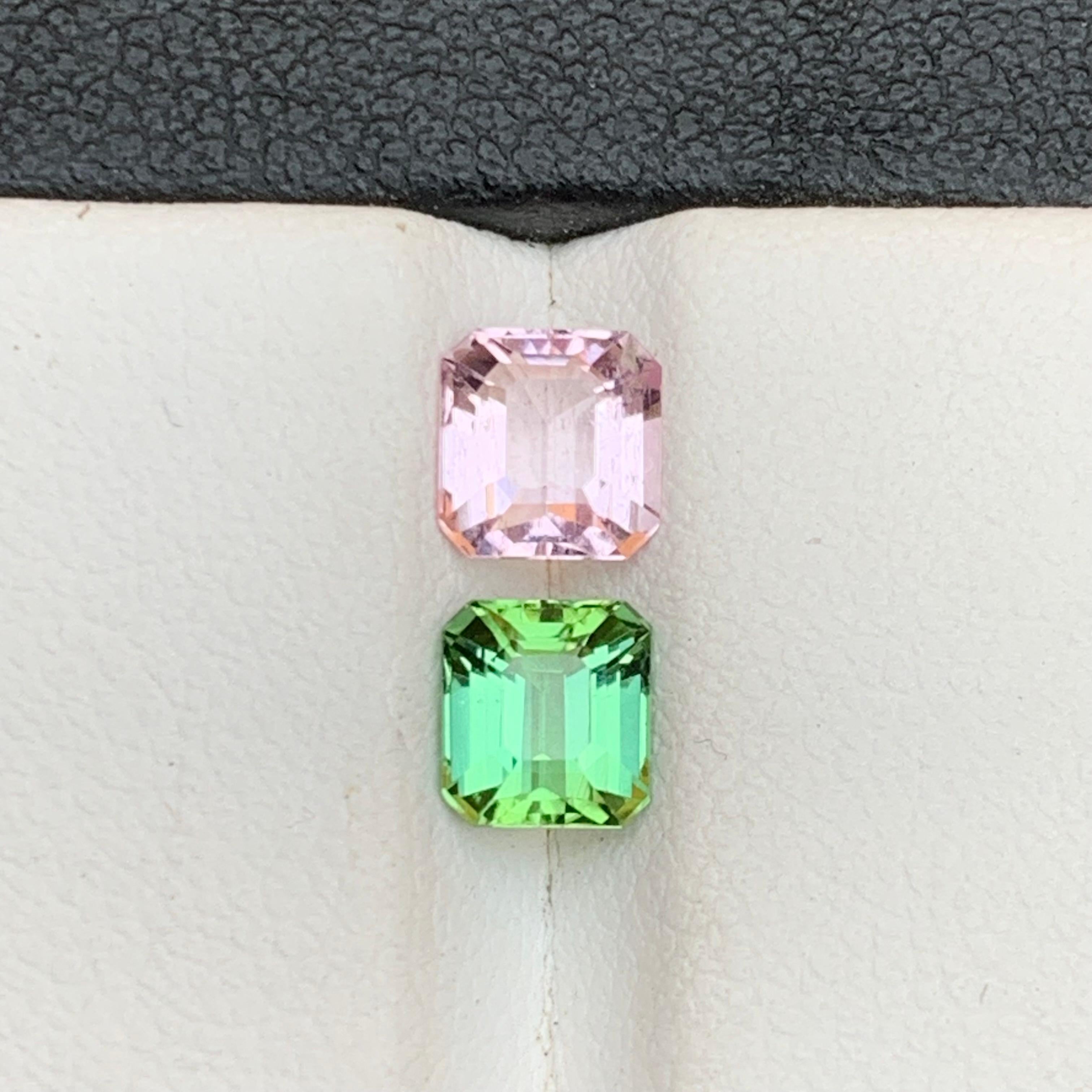 Contemporary Baby Pink & Minty Green Natural Tourmaline Loose Gemstone Reverse Pair 1.80 Ct For Sale