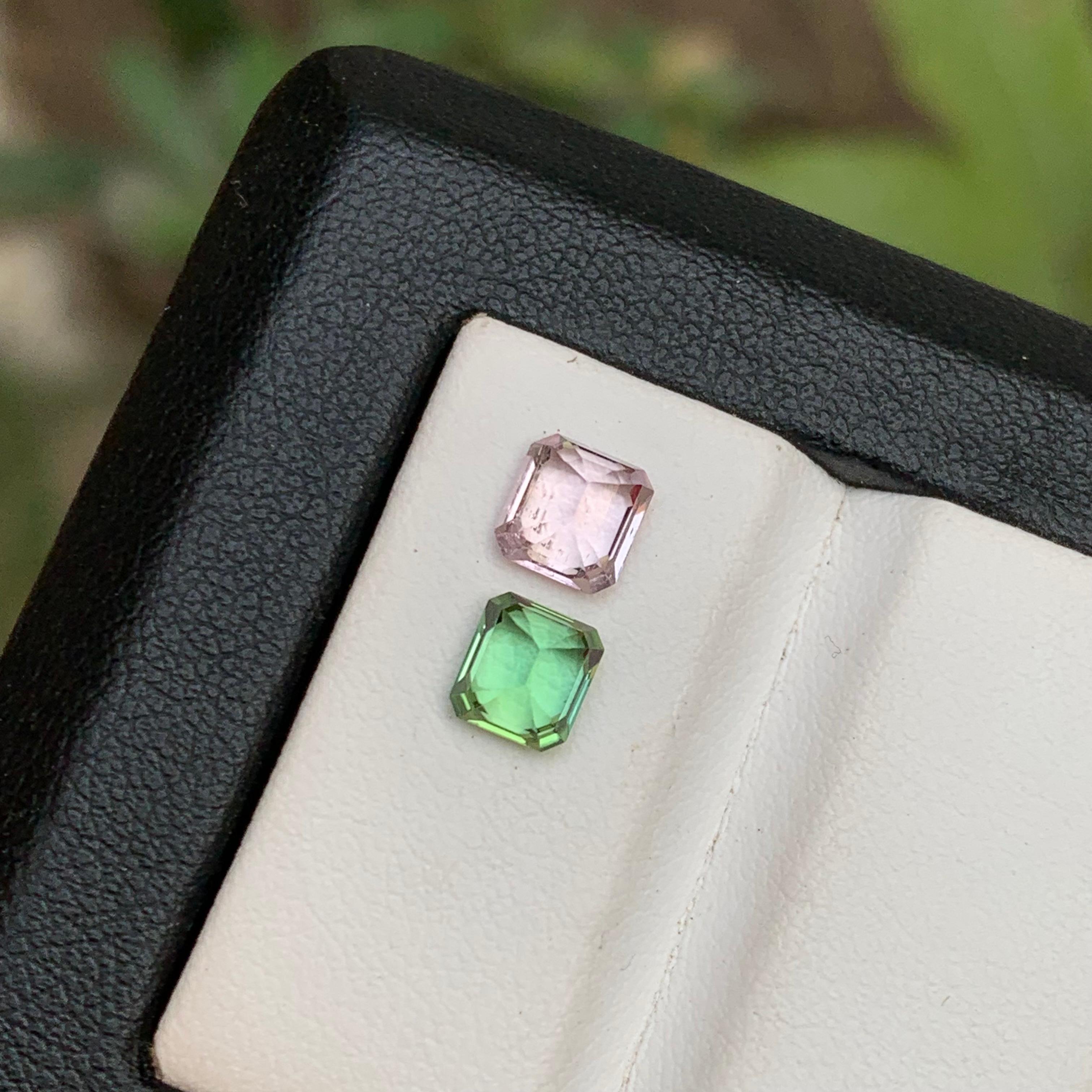 Baby Pink & Minty Green Natural Tourmaline Loose Gemstone Reverse Pair 1.80 Ct In New Condition For Sale In Peshawar, PK