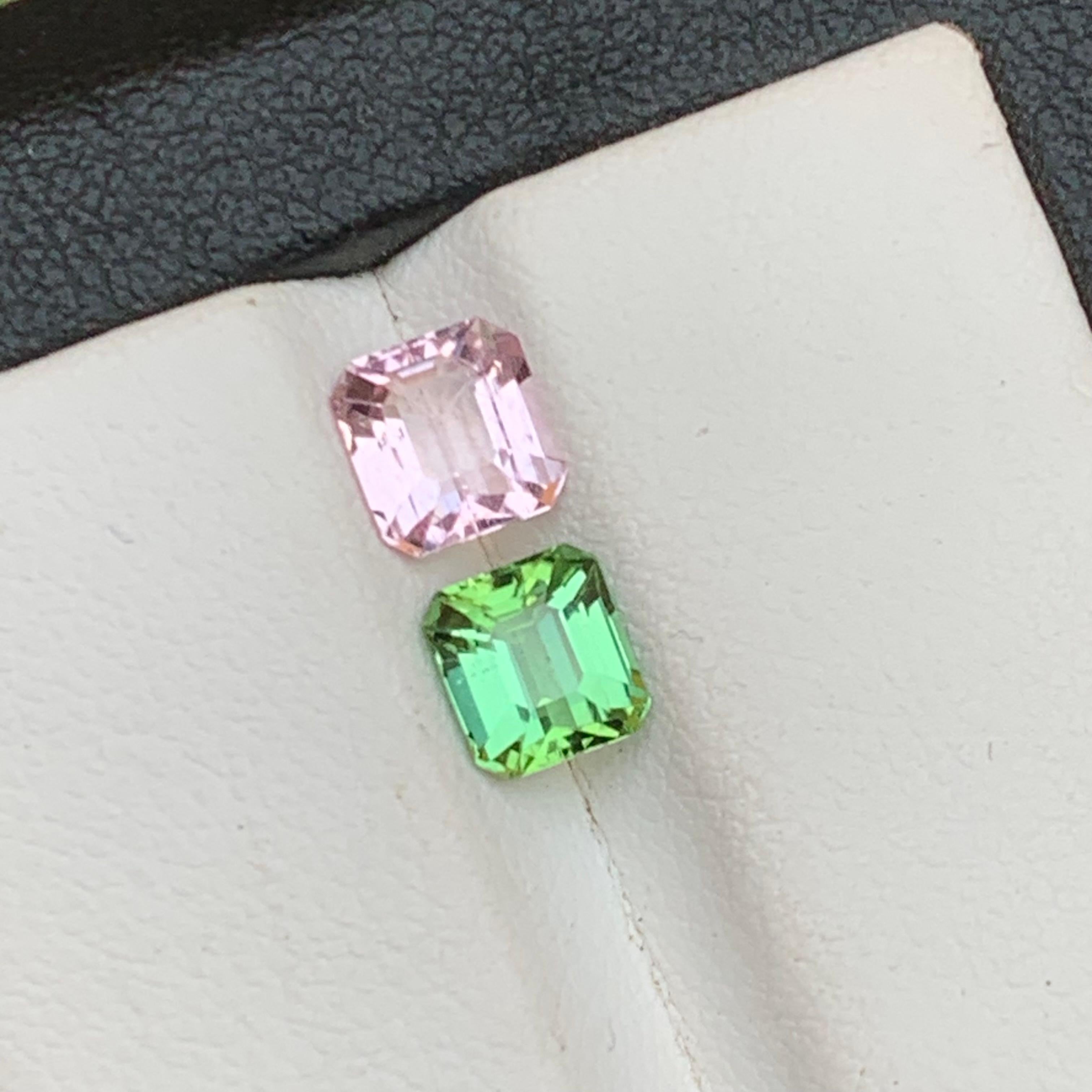 Women's or Men's Baby Pink & Minty Green Natural Tourmaline Loose Gemstone Reverse Pair 1.80 Ct For Sale