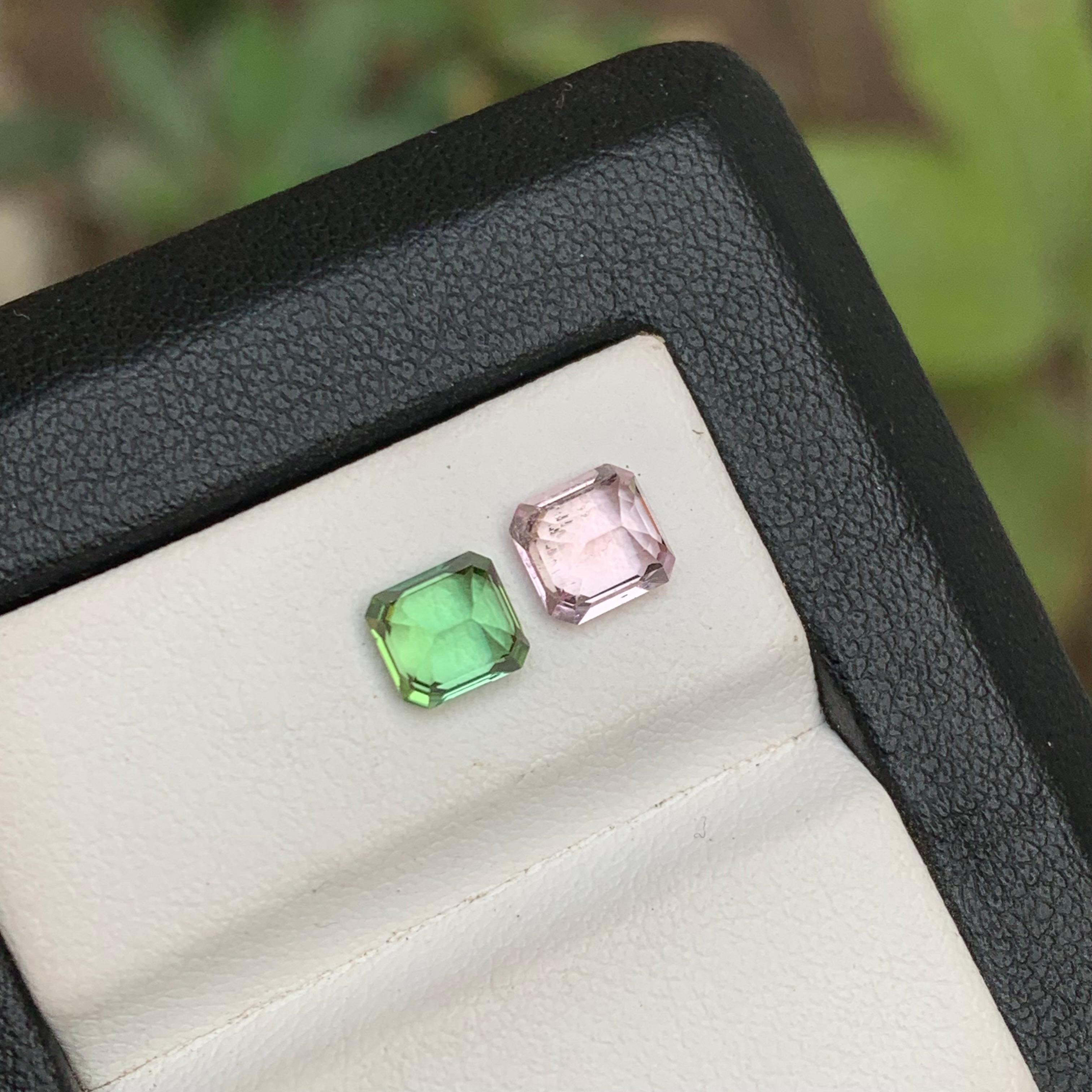 Baby Pink & Minty Green Natural Tourmaline Loose Gemstone Reverse Pair 1.80 Ct For Sale 1