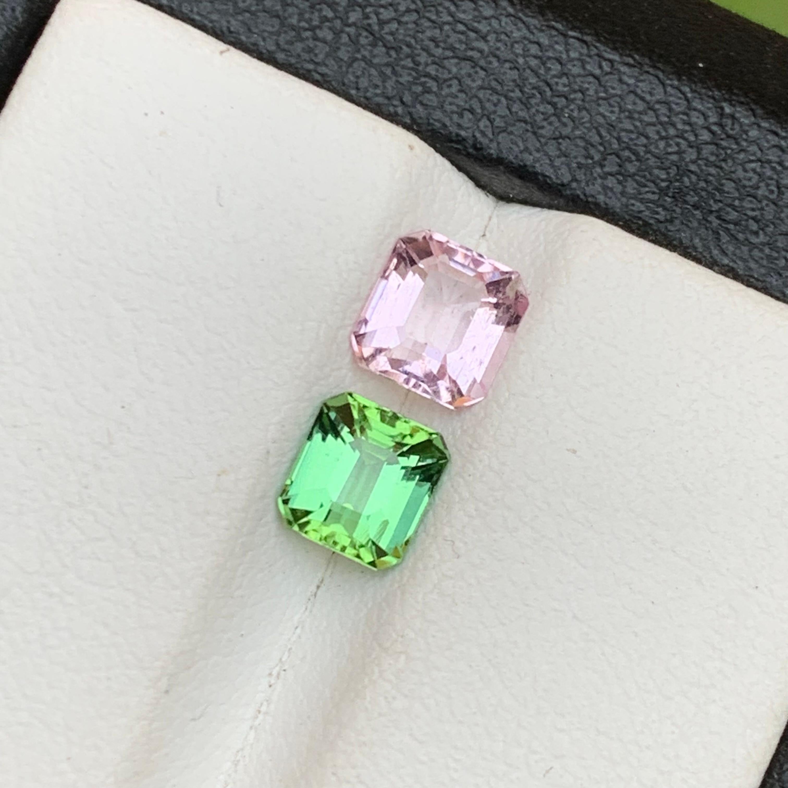 Baby Pink & Minty Green Natural Tourmaline Loose Gemstone Reverse Pair 1.80 Ct For Sale 3