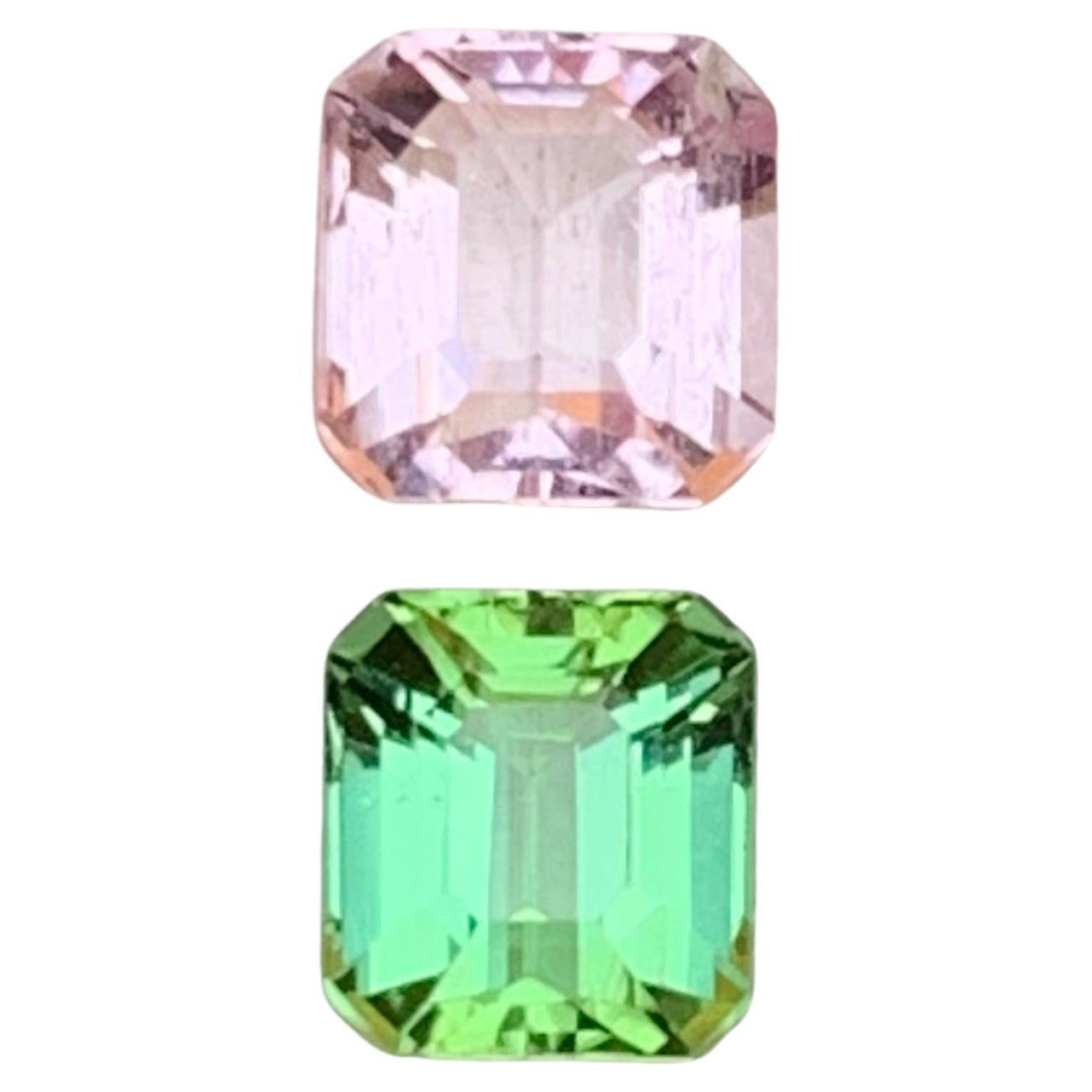 Baby Pink & Minty Green Natural Tourmaline Loose Gemstone Reverse Pair 1.80 Ct For Sale