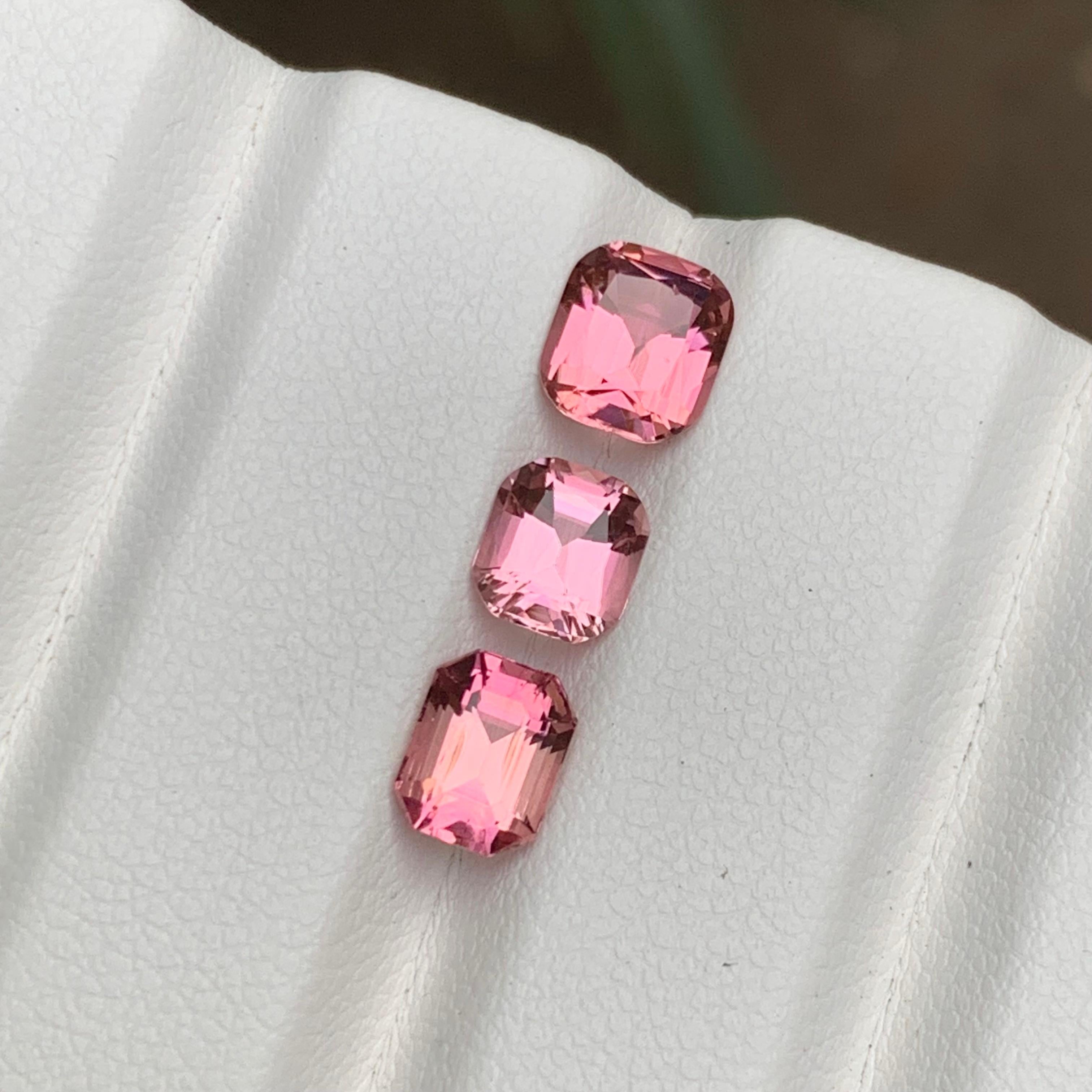 Contemporary Baby Pink & Peachy Pink Natural Tourmaline Gemstones 2.95 Ct Cushion-Emerald Cut For Sale
