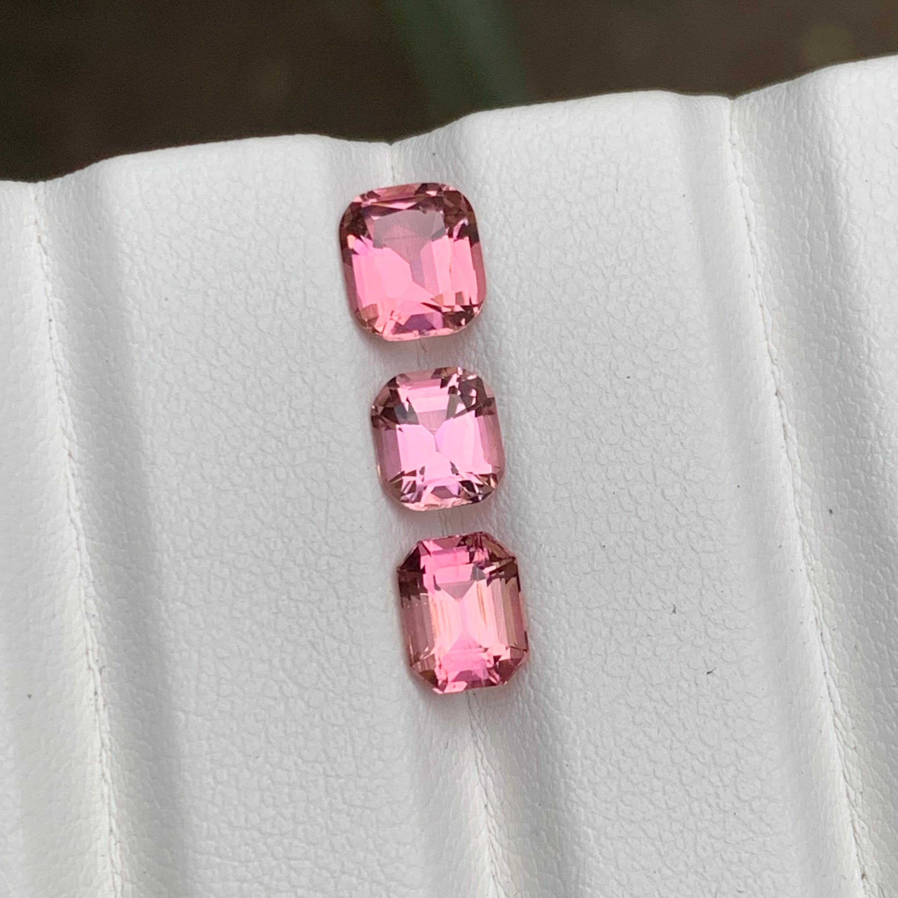 Women's or Men's Baby Pink & Peachy Pink Natural Tourmaline Gemstones 2.95 Ct Cushion-Emerald Cut For Sale