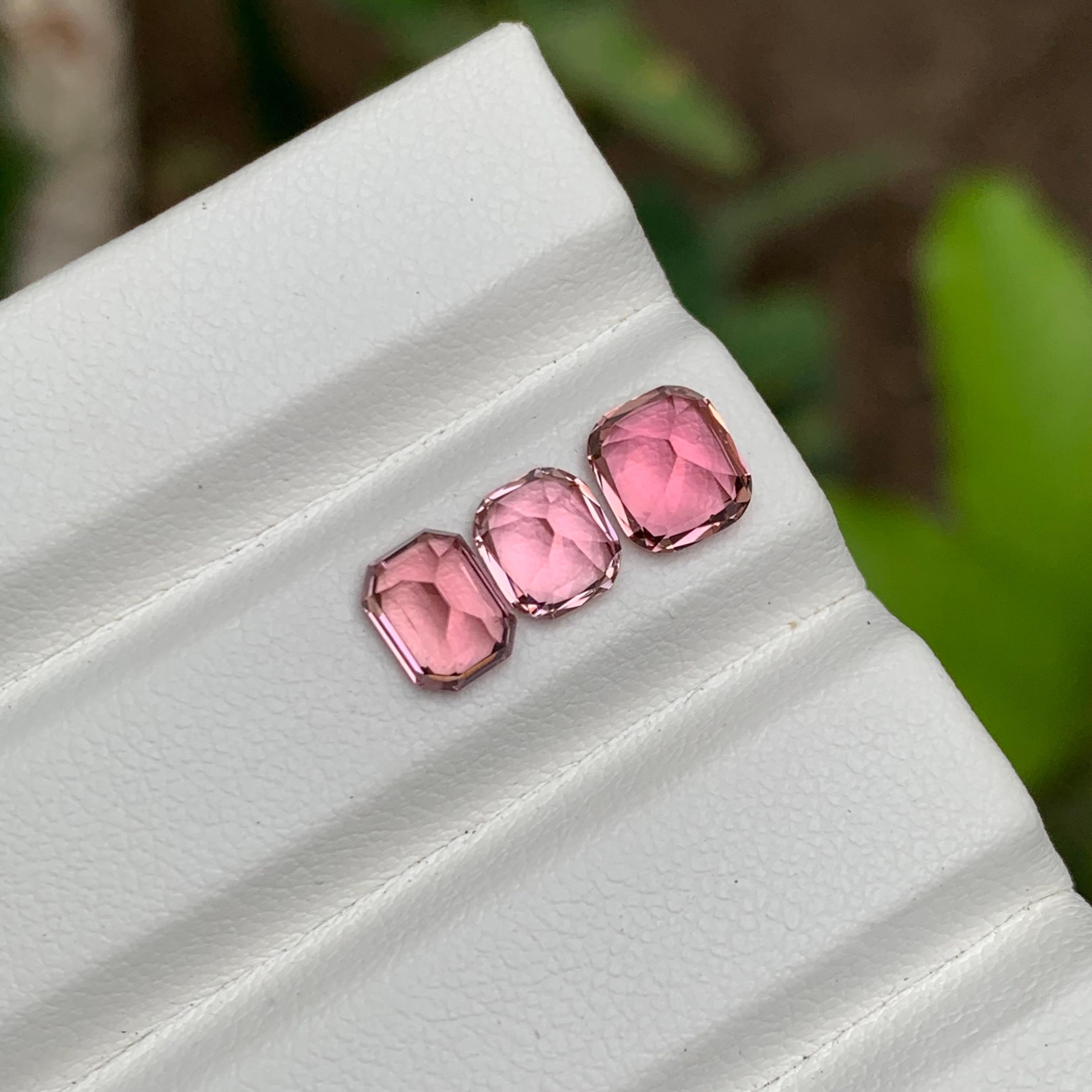 Baby Pink & Peachy Pink Natural Tourmaline Gemstones 2.95 Ct Cushion-Emerald Cut For Sale 2