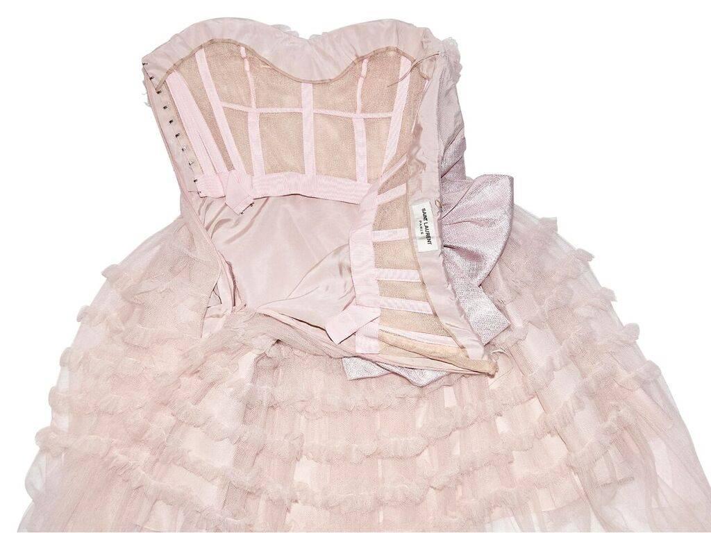 Saint Laurent Baby Pink Ruffled Tulle Strapless Dress In Good Condition In New York, NY
