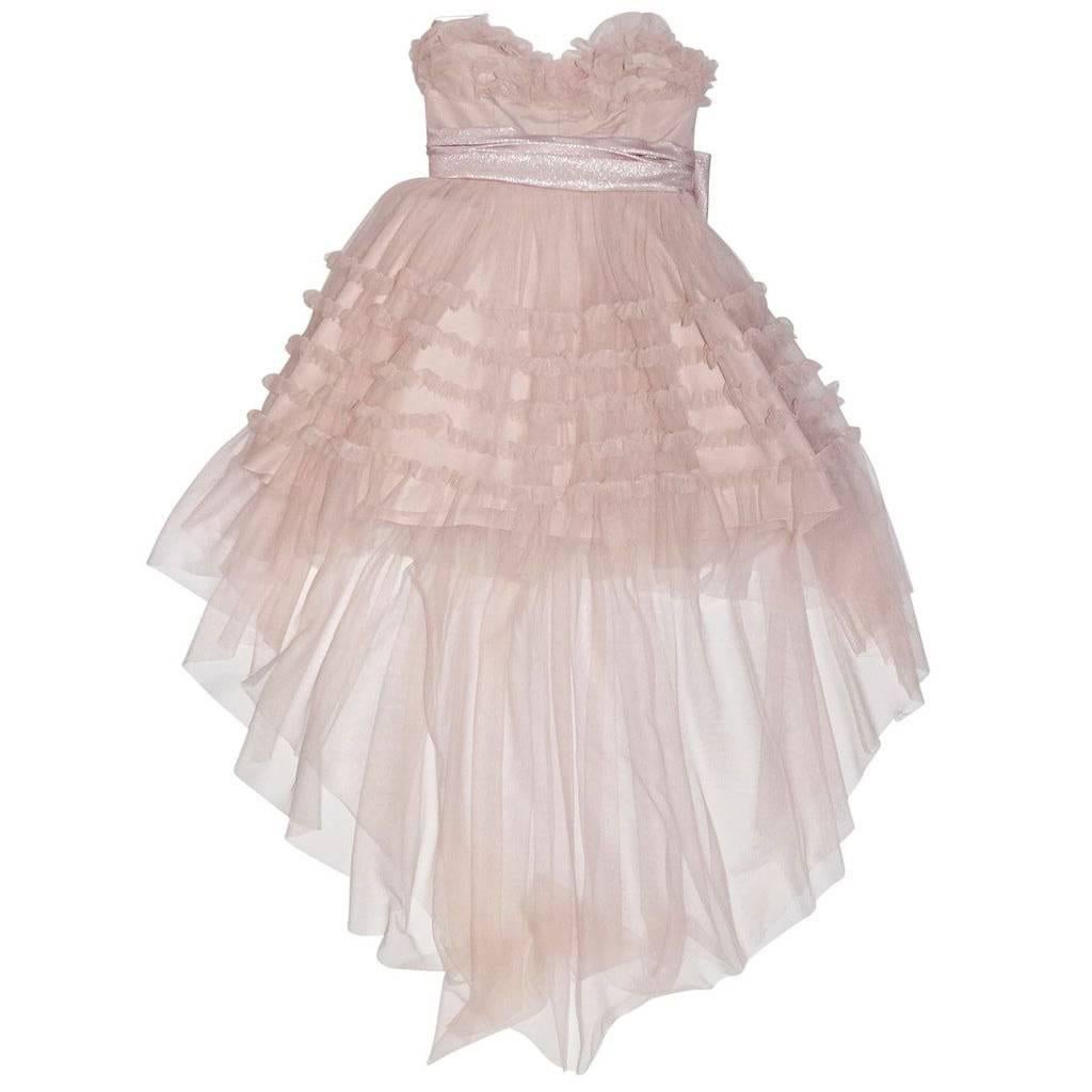Saint Laurent Baby Pink Ruffled Tulle Strapless Dress