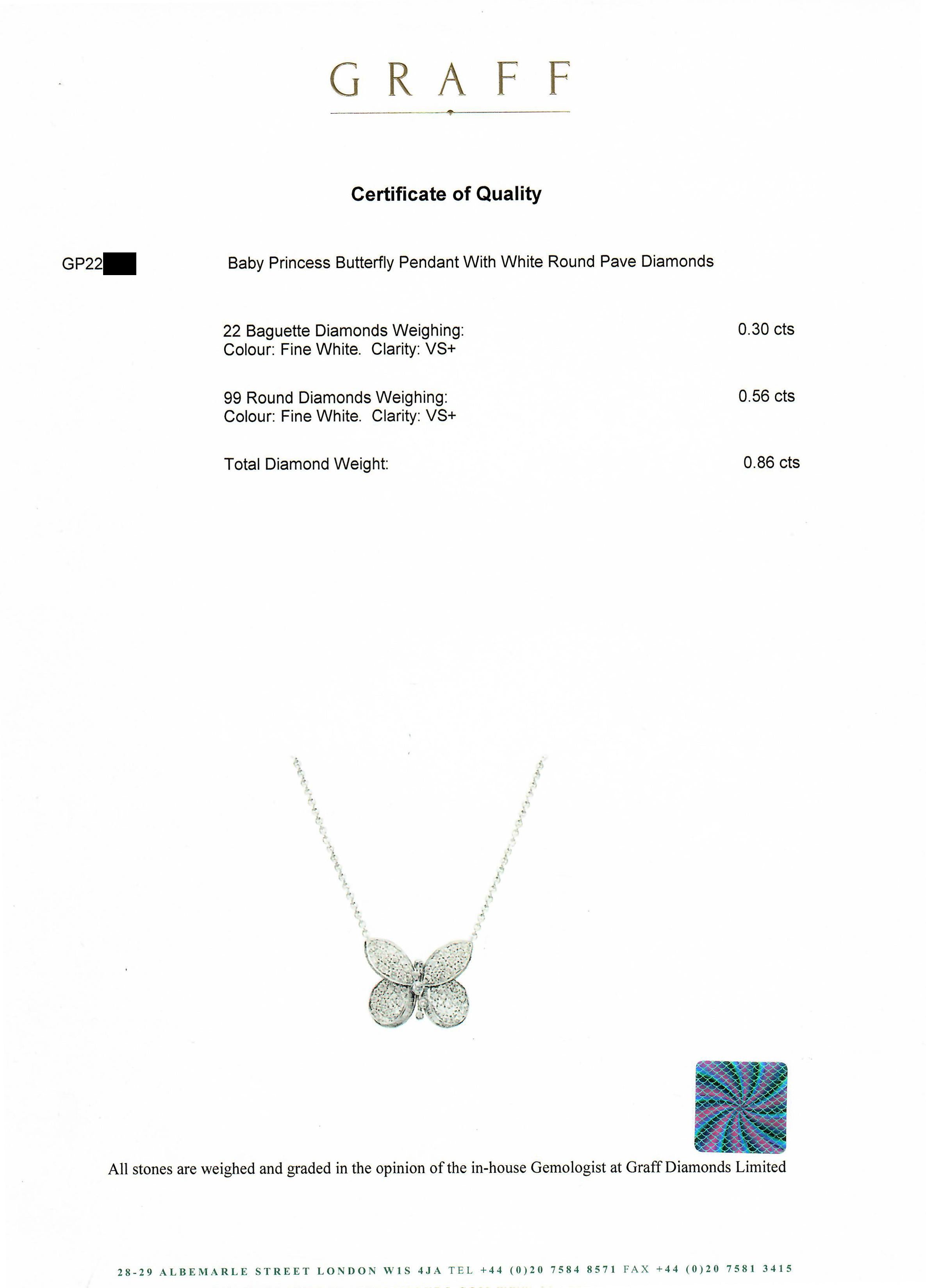 Women's Graff Baby Princess Butterfly Diamond Pendant Necklace For Sale