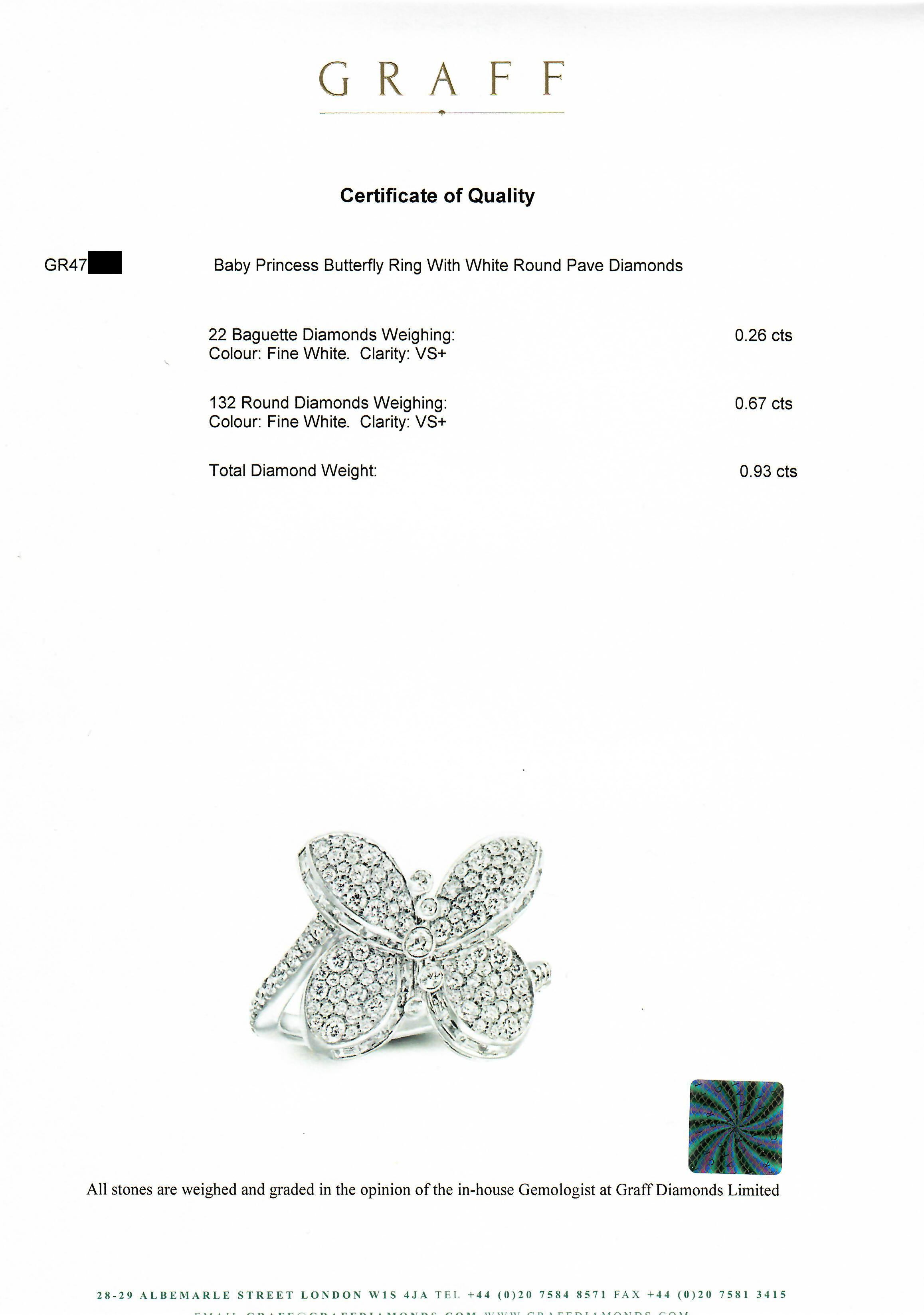 Graff Baby Princess Butterfly with Pavé Diamonds Ring In Excellent Condition For Sale In New York, NY