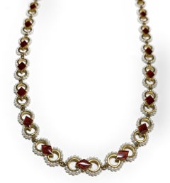 Baby Seed Pearl and Red Enamel Necklace in 18 Karat Gold