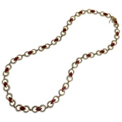 Baby Seed Pearl and Red Enamel Necklace in 18 Karat Gold