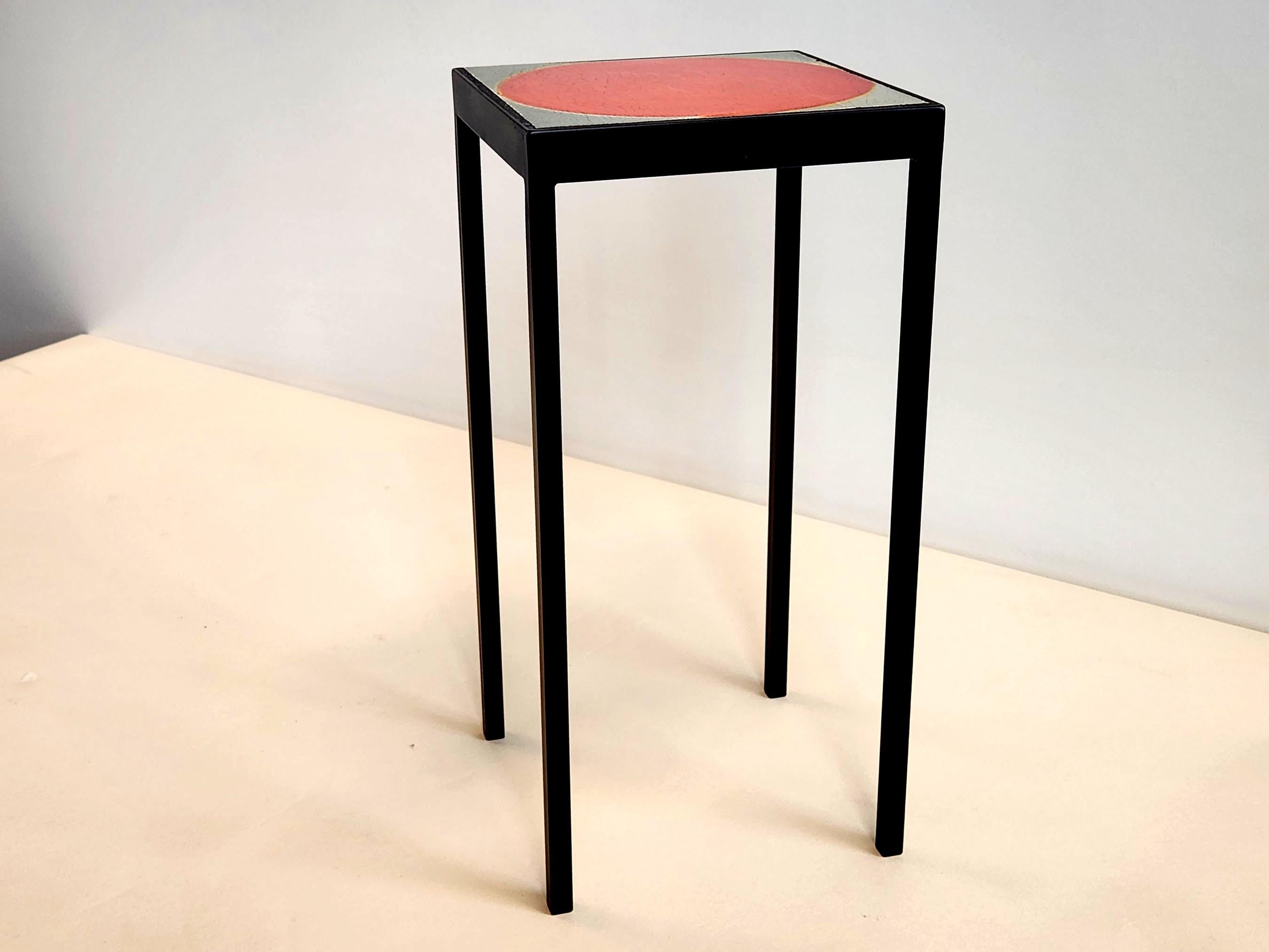 French Baby Side Table with a Red Dot Ceramic Tile by Roger Capron For Sale